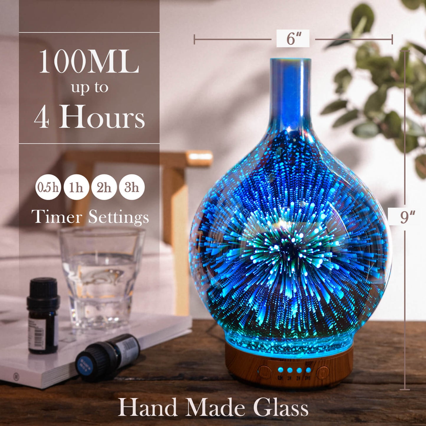 Porseme 3D Essential Oil Diffuser Cool Mist Humidifier Ultrasonic Aromatherapy Diffuser,100ml Last 4h,Auto Shut-Off,Air Refresh,Decoration for Home,Office,Yoga,Baby,Sleep