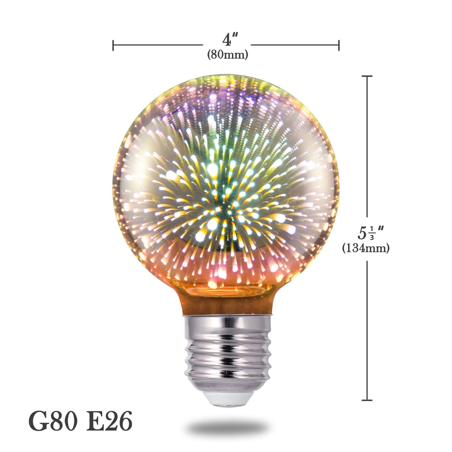 Porseme 3D Fireworks Decorative Light Bulb, E26 Base, 4W, AC100-240V, Glass Bulbs with Soft Warm Light, Shiny Decor for Home, Bedroom, Party (Included 3-Pack G80 Bulbs)