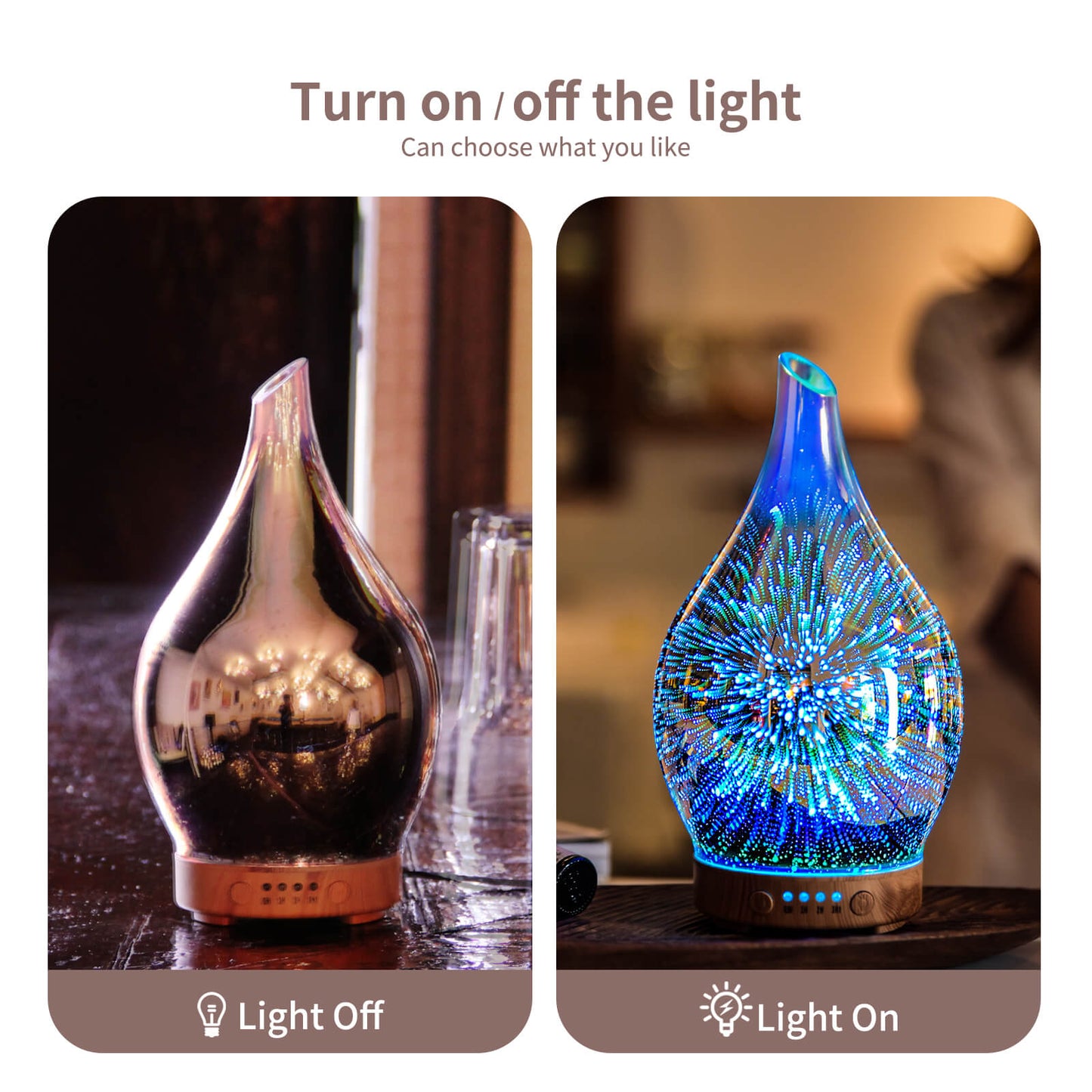 Porseme Essential Oil Diffuser 3D Glass Aromatherapy Ultrasonic Humidifier, Air Refresh Auto Shut-Off, Timer Setting, BPA Free for Home Hotel Yoga Leisure SPA Gift 100ml Last 4H