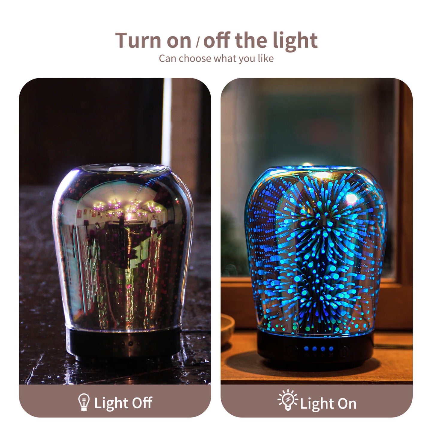 Porseme Essential Oil Diffuser, Aromatherapy Ultrasonic Cool Mist Humidifier, 3D Effect Glass, Auto Shut-Off, Timer Setting,100ml Aroma Decoration for Home, Office, Gym, Spa, Premium Gift