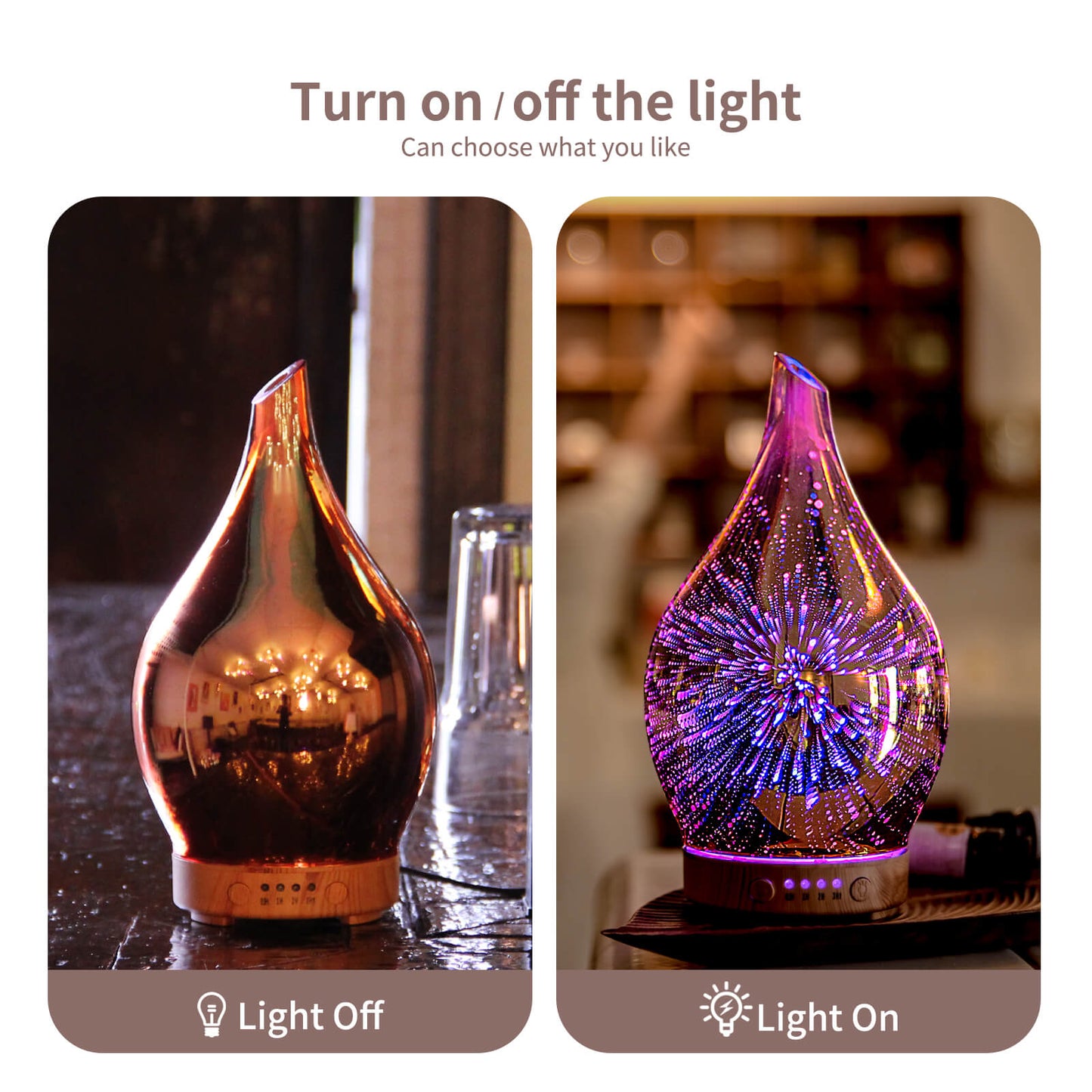 Essential Oil Diffuser 3D Firework Glass Aromatherapy Ultrasonic Humidifier Rose Gold, Auto Shut-Off,Timer Setting, BPA Free, Aroma Decoration for Home,Office,Gym,Spa,Premium Gift 100ML