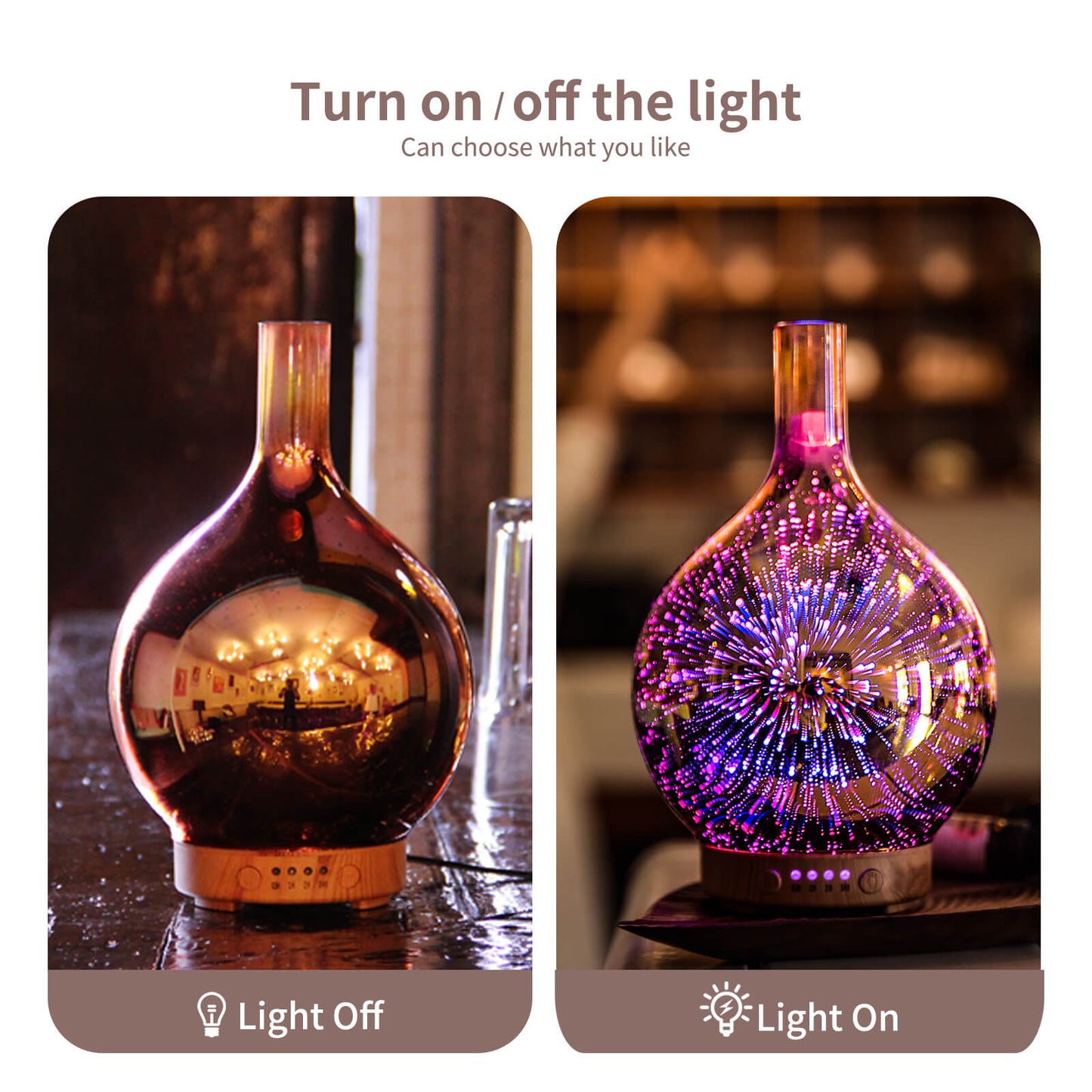 Rose Gold Essential Oil Diffuser 3D Glass Aromatherapy Ultrasonic Humidifier,Waterless Auto-Off,Timer Setting, BPA Free,Air Refresh for Home Hotel Yoga Leisure SPA Gift 100ml