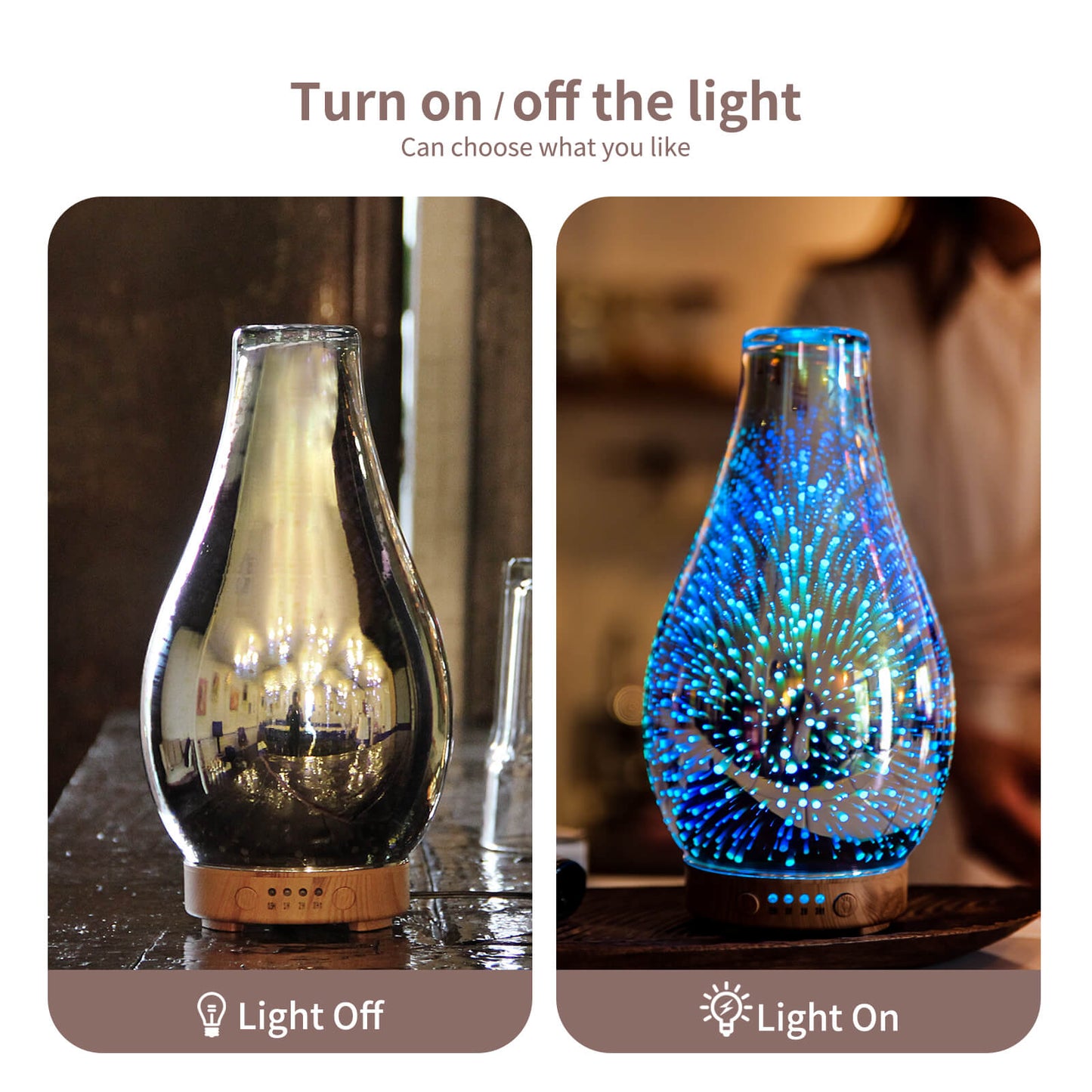 Essential Oil Diffuser 3D Glass Aromatherapy Ultrasonic Humidifier Cool Mist, Auto Shut-Off,Timer Setting, BPA Free for Home Office Hotel Yoga Gym Leisure SPA Gift 100ml