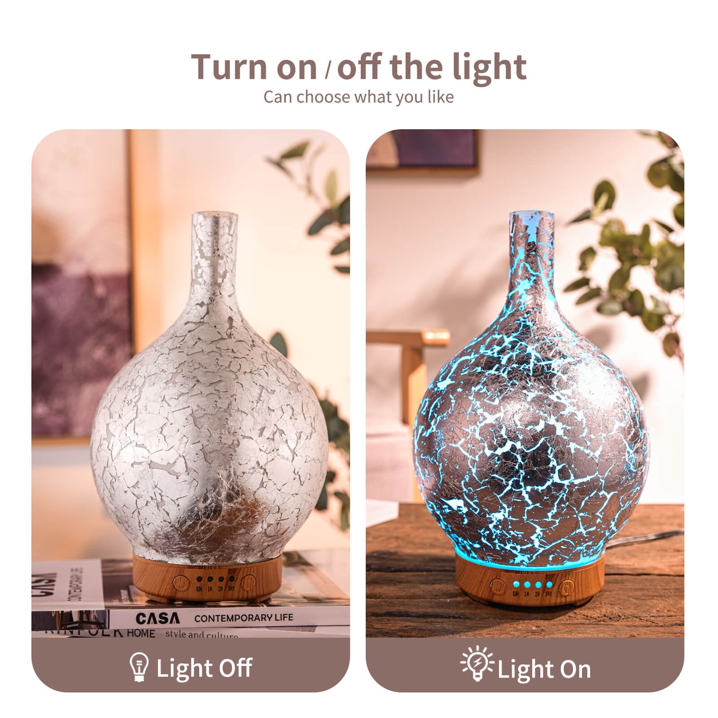 Porseme Silver Plated Essential Oil Diffuser Glass Aromatherapy Ultrasonic Humidifier Cool Mist, Auto Shut-Off,Timer Setting, BPA Free for Home Hotel Yoga Leisure SPA Office Premium Gift 100ml
