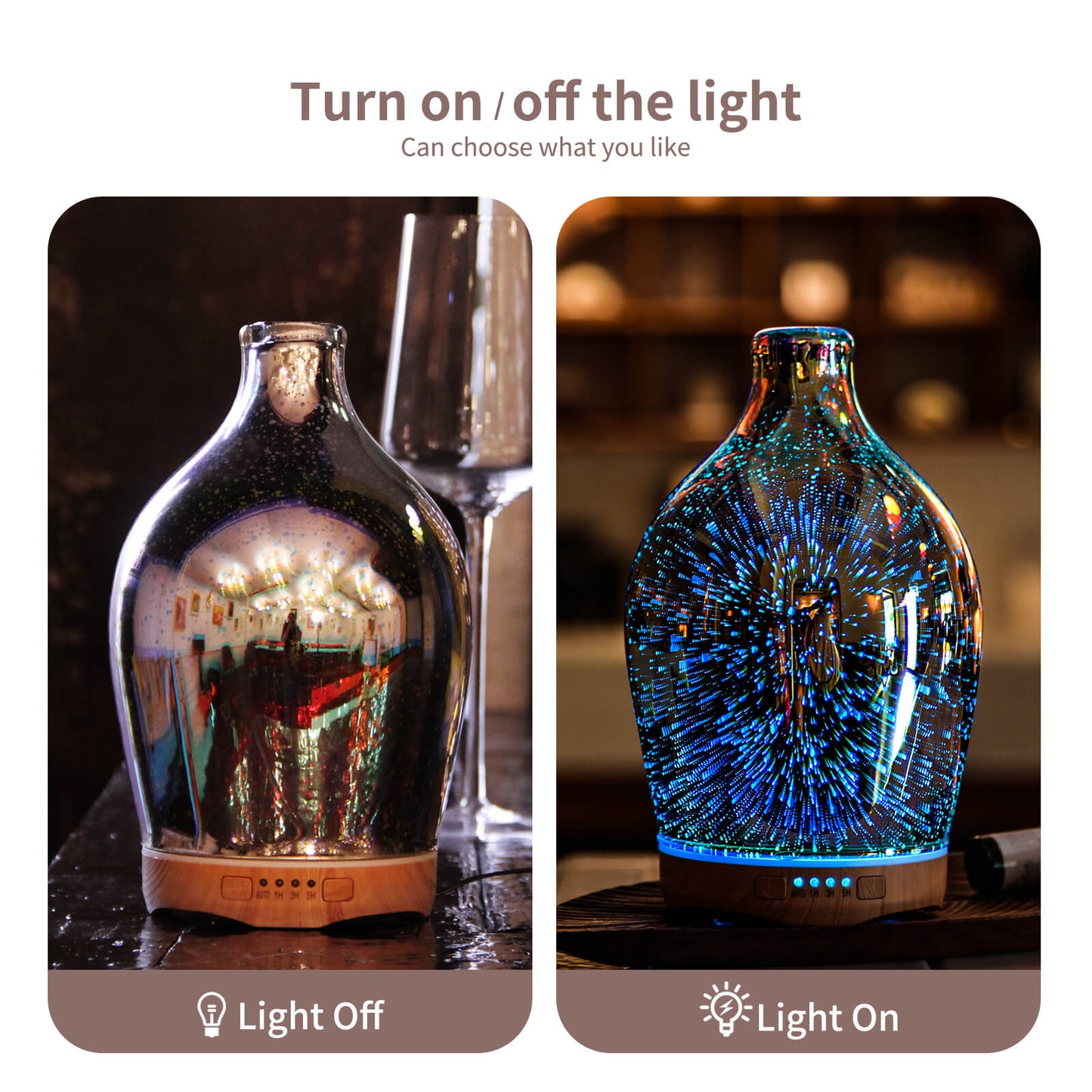 280ml Essential Oil Diffuser 3D Glass Aromatherapy Ultrasonic Humidifier - Auto Shut-Off,Timer Setting, BPA Free for Home Hotel Yoga Leisure SPA Gift