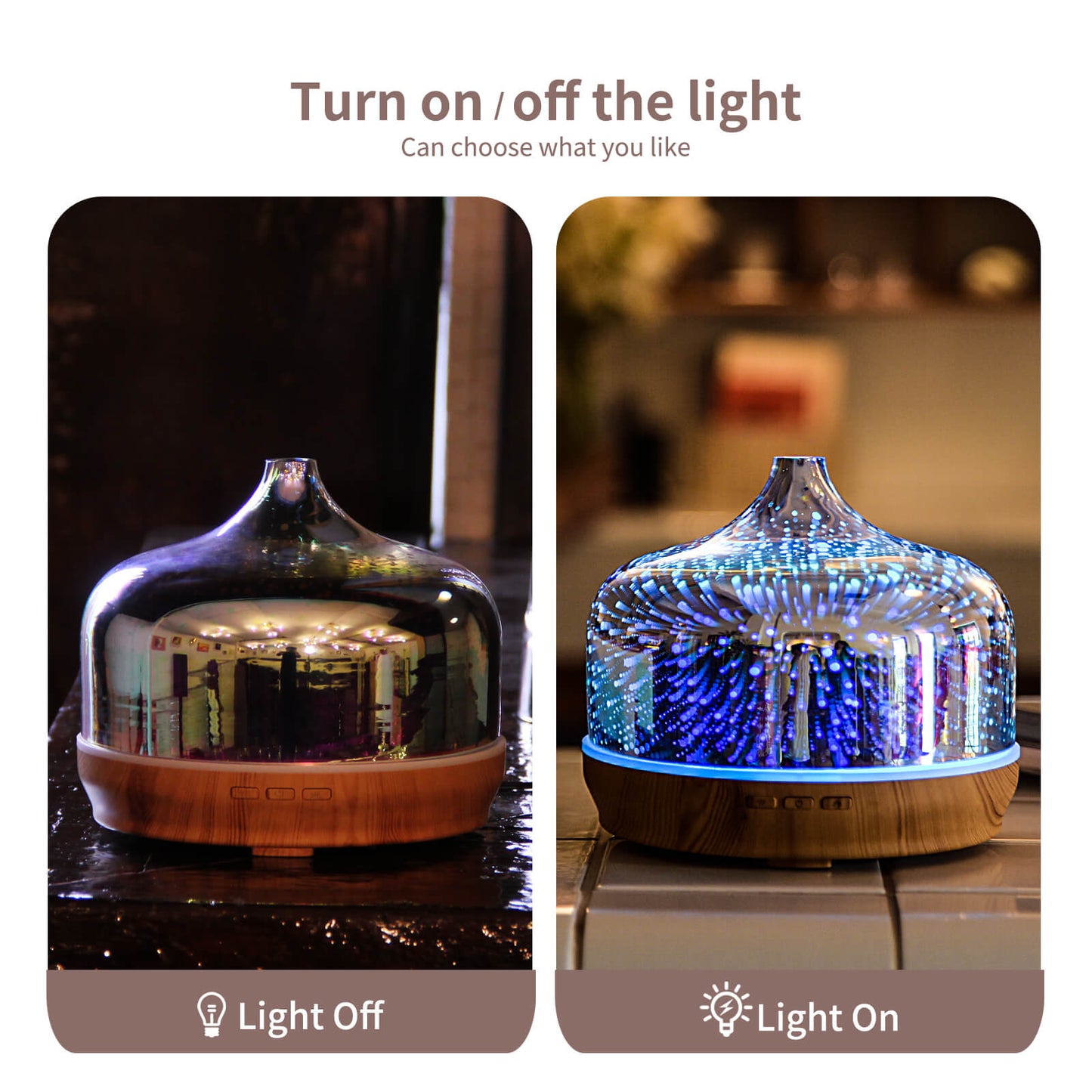 500ml Essential Oil Diffuser 3D Glass Aromatherapy Ultrasonic Humidifier - Auto Shut-Off,Timer Setting, BPA Free for Home Hotel Yoga SPA Gift