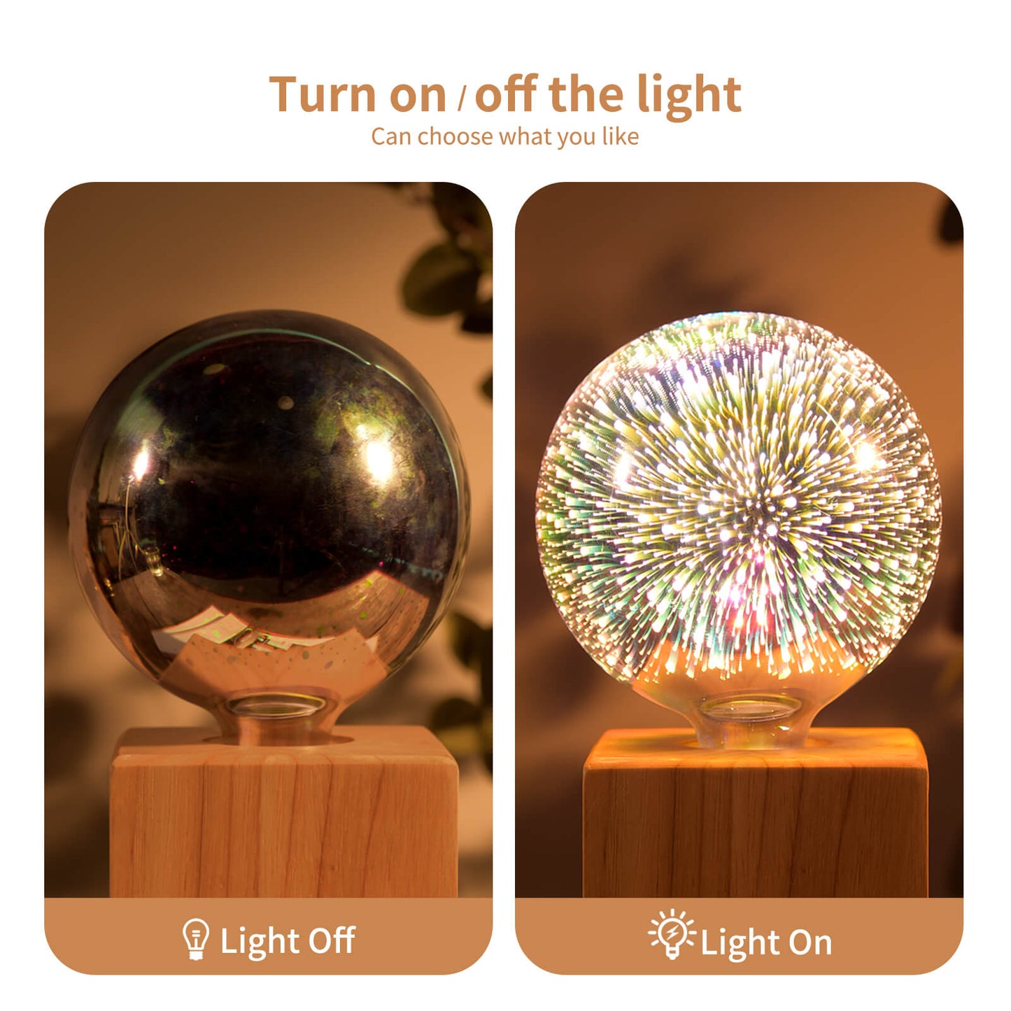Porseme 3D Fireworks Decorative Light Bulb, E26 Base, 4W, AC100-240V, Glass Bulbs with Soft Warm Light, Shiny Decor for Home, Bedroom, Party (Included 2-Pack G125 Bulbs)