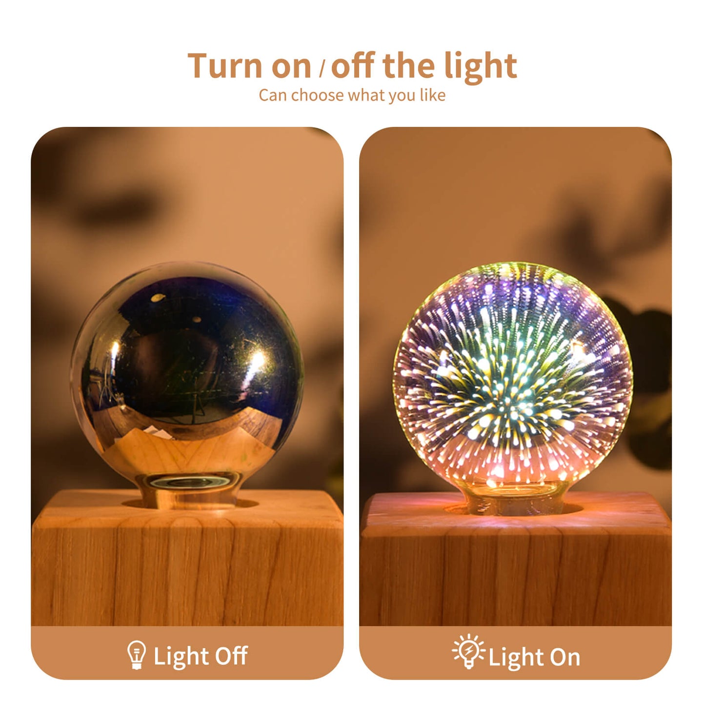 Porseme 3D Fireworks Decorative Light Bulb, E26 Base, 4W, AC100-240V, Glass Bulbs with Soft Warm Light, Shiny Decor for Home, Bedroom, Party (Included 3-Pack G80 Bulbs)
