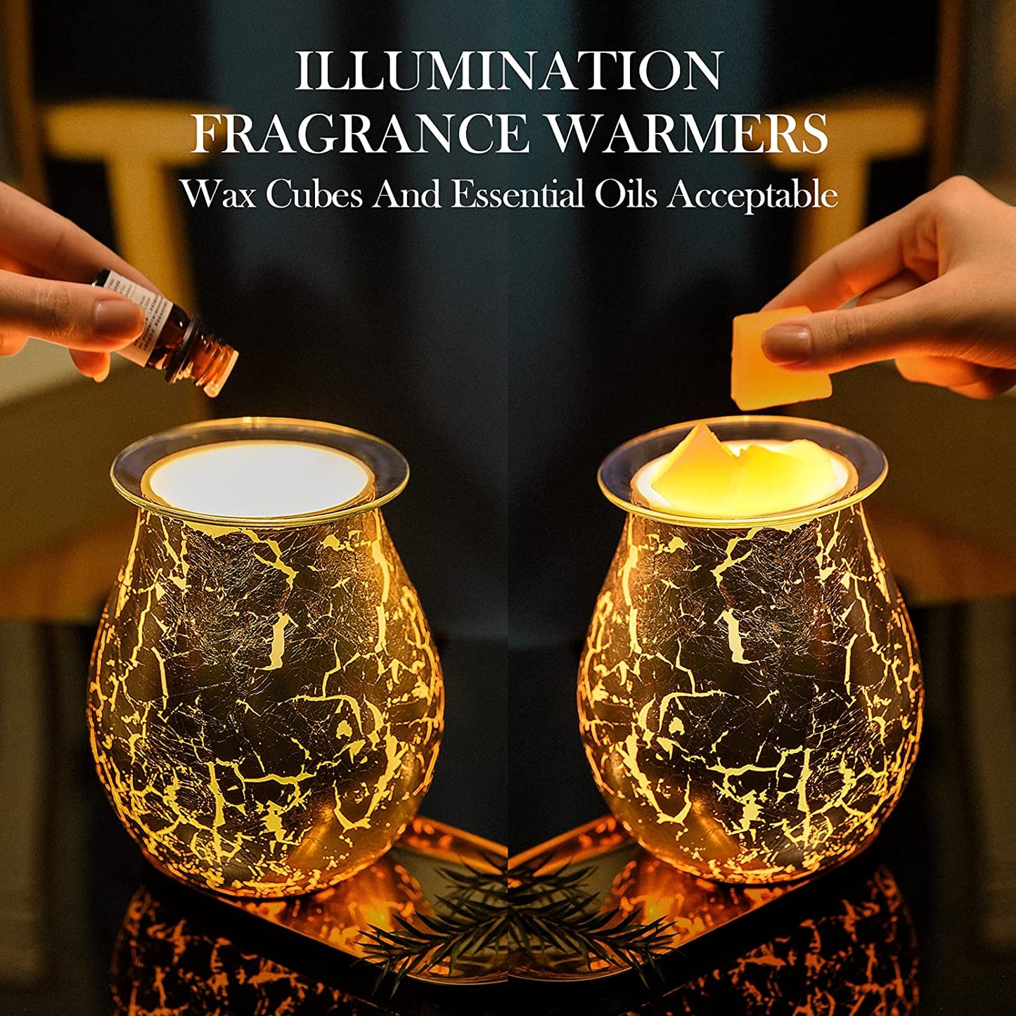 Porseme Electric Wax Warmer Gold Leaf Feature Candle Wax Melter Fragrance Oil Warmer with Dimmer Option Scented Wax Burner for Home Office Bedroom Living Room Gifts & Decor