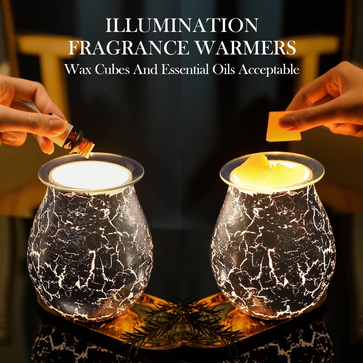 Porseme Electric Wax Warmer Silver Leaf Feature Candle Wax Melter Fragrance Oil Warmer with Dimmer Option Scented Wax Burner for Home Office Bedroom Living Room Gifts & Decor
