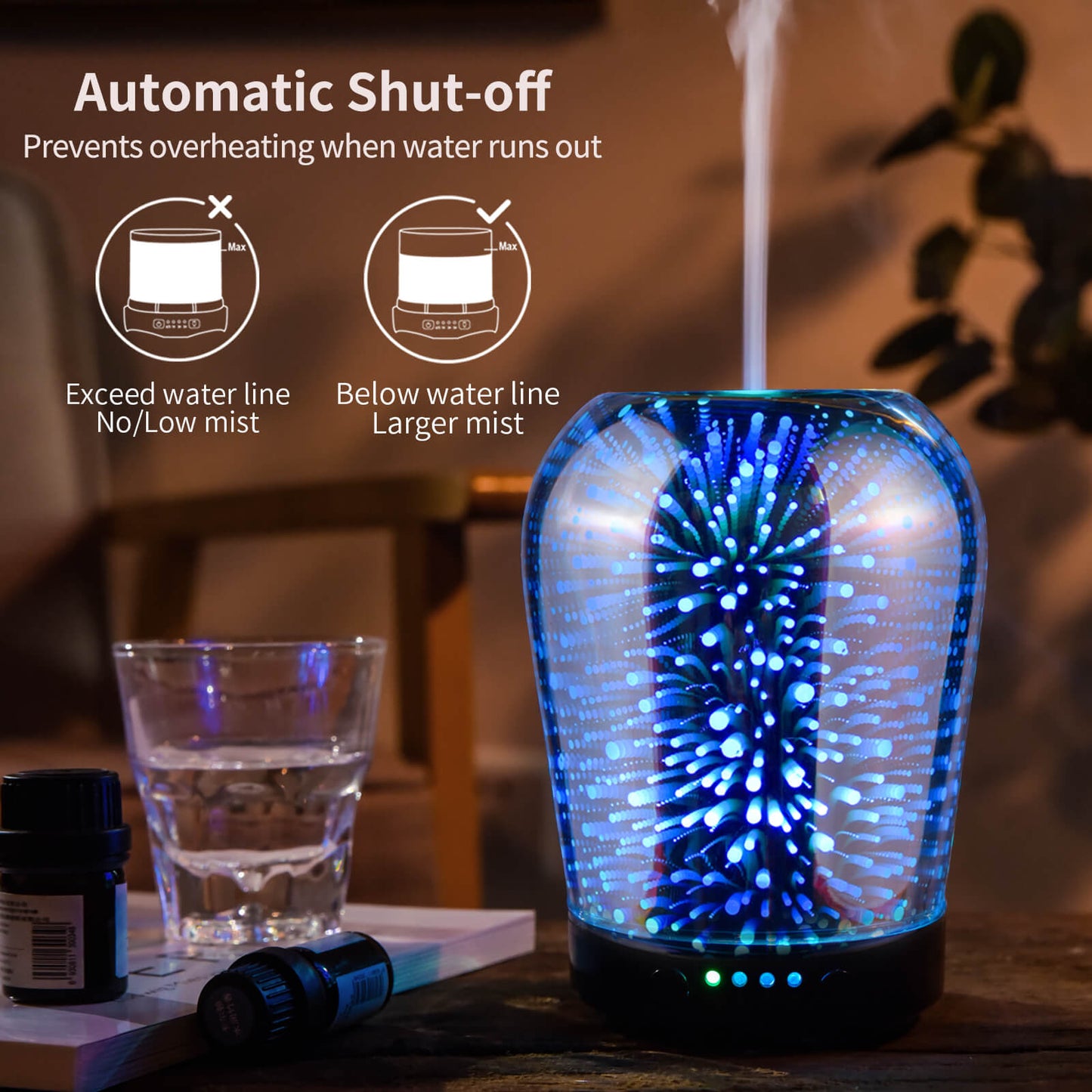 Porseme Essential Oil Diffuser, Aromatherapy Ultrasonic Cool Mist Humidifier, 3D Effect Glass, Auto Shut-Off, Timer Setting,100ml Aroma Decoration for Home, Office, Gym, Spa, Premium Gift