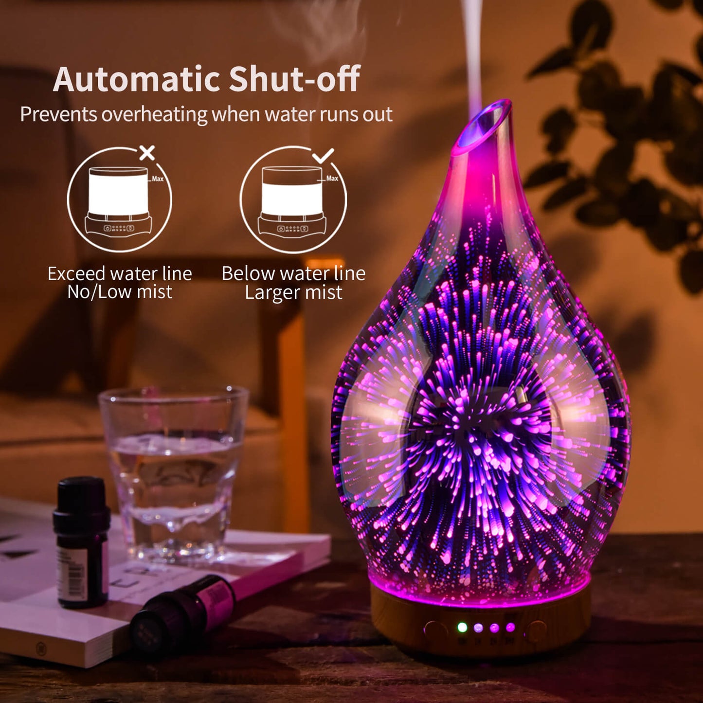 Essential Oil Diffuser 3D Firework Glass Aromatherapy Ultrasonic Humidifier Rose Gold, Auto Shut-Off,Timer Setting, BPA Free, Aroma Decoration for Home,Office,Gym,Spa,Premium Gift 100ML