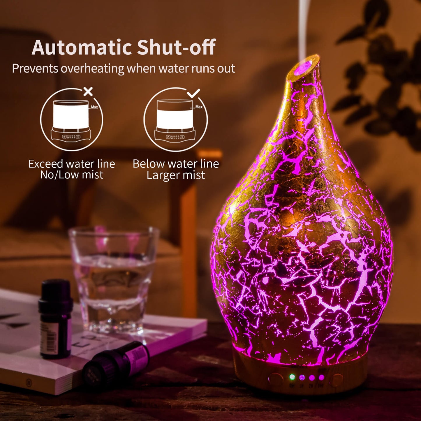 Essential Oil Diffuser Aromatherapy Diffusers for Therapeutic Oils - Ultrasonic Vase Cover & Elegant Gold Color- Air Humidifier for Sleep,Work,Study,Read,Yoga,Spa