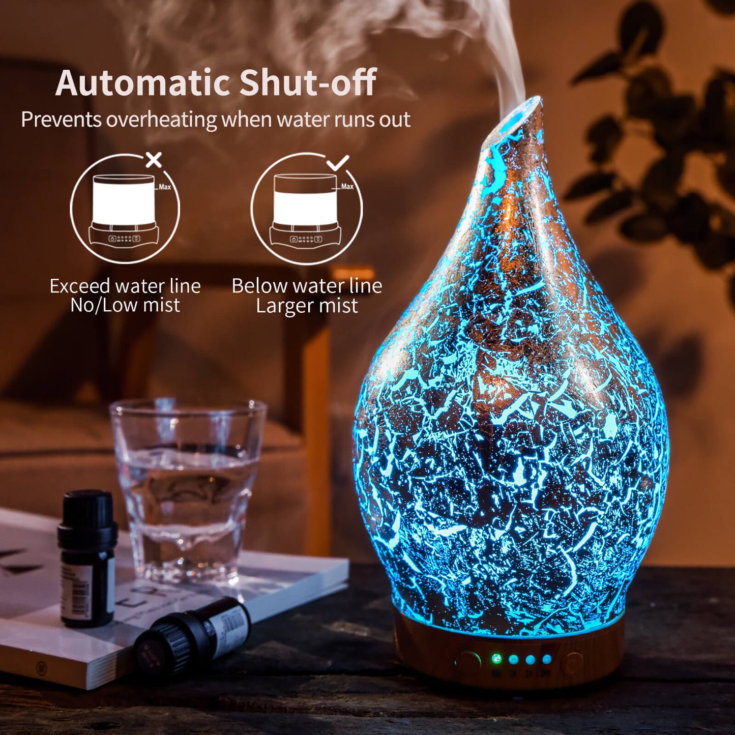 Essential Oil Diffuser Aromatherapy Diffusers for Therapeutic Oils - Ultrasonic Vase Cover & Special Silver,Cool Mist,Air Humidifier for Home, Office, Spa,Gym