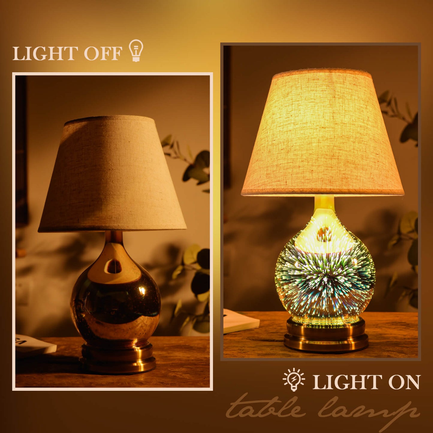 Table Lamp,Desk Lamp with Bulb Included - Modern Lamp with Unique Lampshade,Handmade 3D Effect Glass Base - Perfect for Table in Bedroom,Bedside,Living Room,Office (E12 LED Bulb Included)