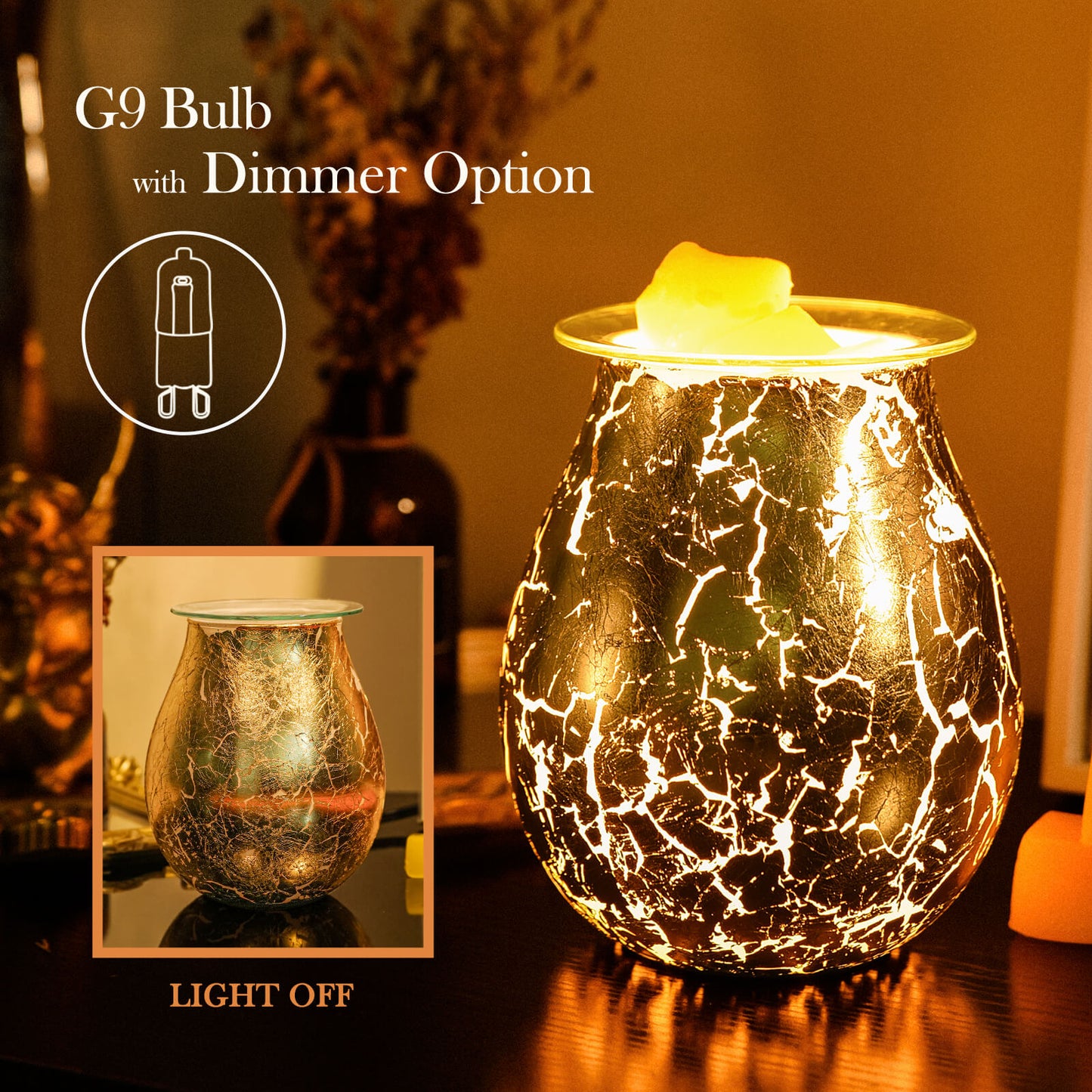 Porseme Electric Wax Warmer Gold Leaf Feature Candle Wax Melter Fragrance Oil Warmer with Dimmer Option Scented Wax Burner for Home Office Bedroom Living Room Gifts & Decor