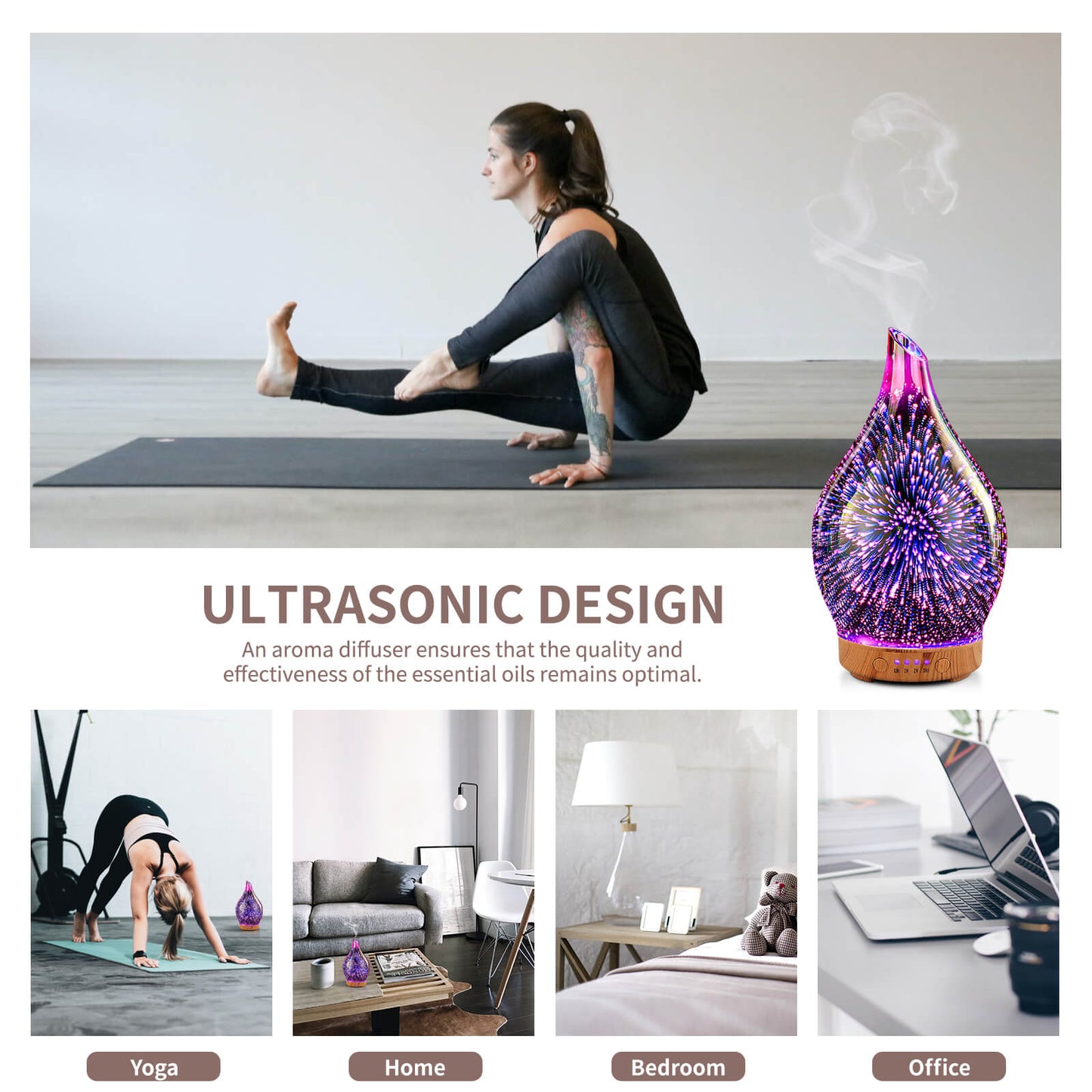 Essential Oil Diffuser 3D Firework Glass Aromatherapy Ultrasonic Humidifier Rose Gold, Auto Shut-Off,Timer Setting, BPA Free, Aroma Decoration for Home,Office,Gym,Spa,Premium Gift 100ML