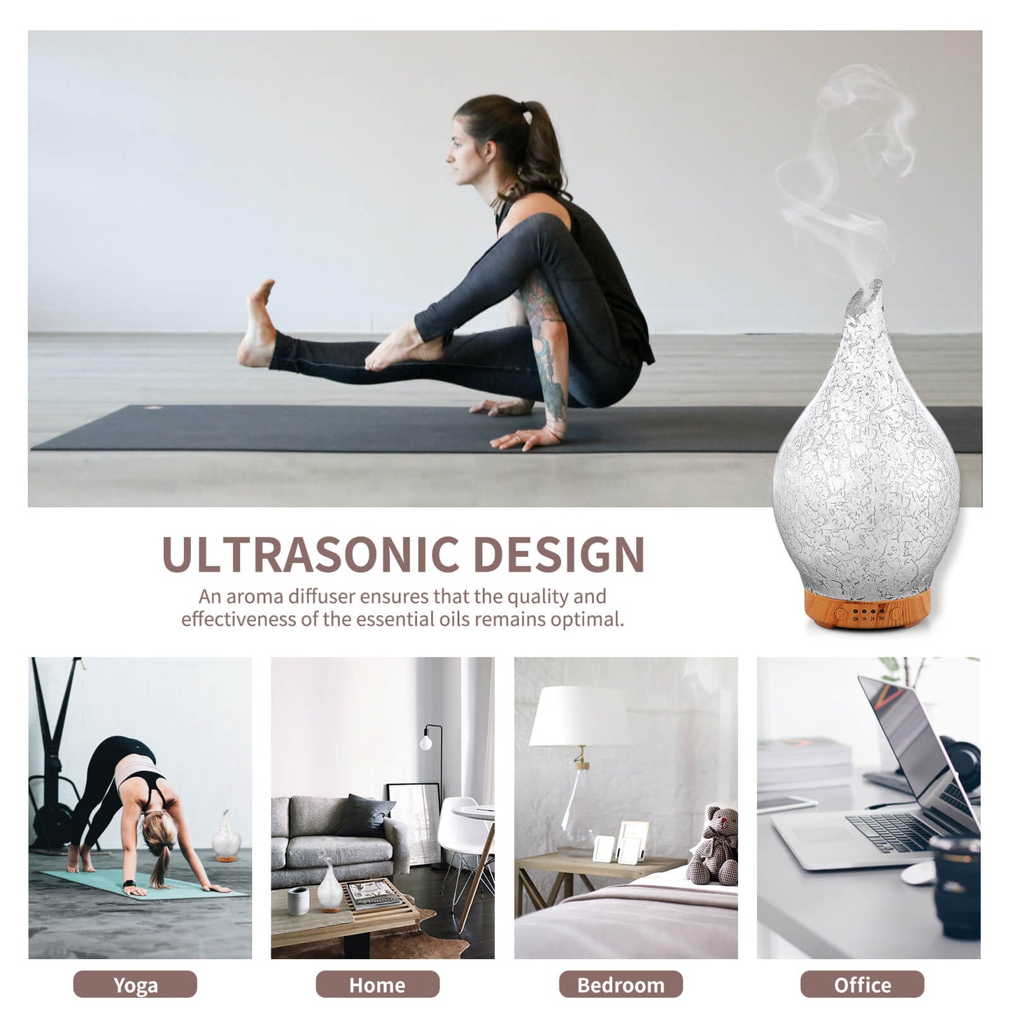 Essential Oil Diffuser Aromatherapy Diffusers for Therapeutic Oils - Ultrasonic Vase Cover & Special Silver,Cool Mist,Air Humidifier for Home, Office, Spa,Gym