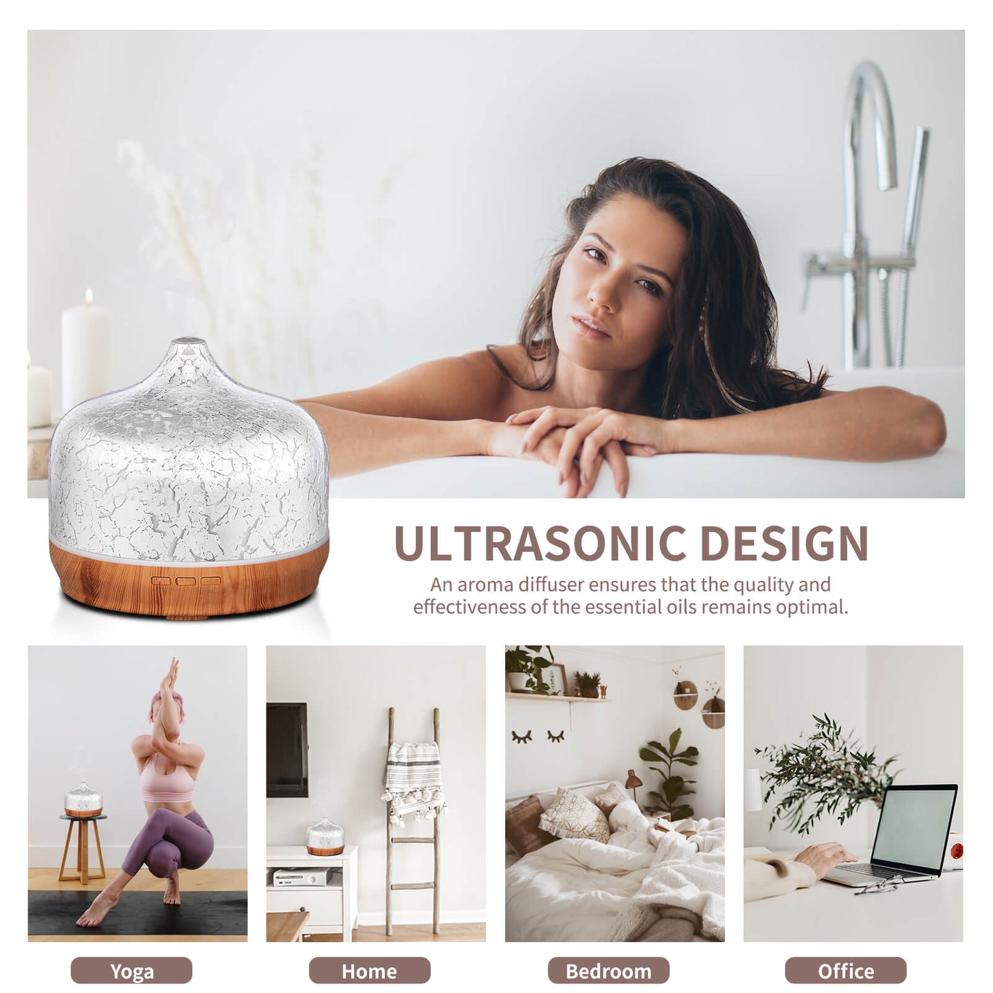 500ml Essential Oil Diffuser Silver Plated Glass Aromatherapy Ultrasonic Humidifier- Auto Shut-Off,Timer Setting, BPA Free for Home Hotel Yoga SPA Gift