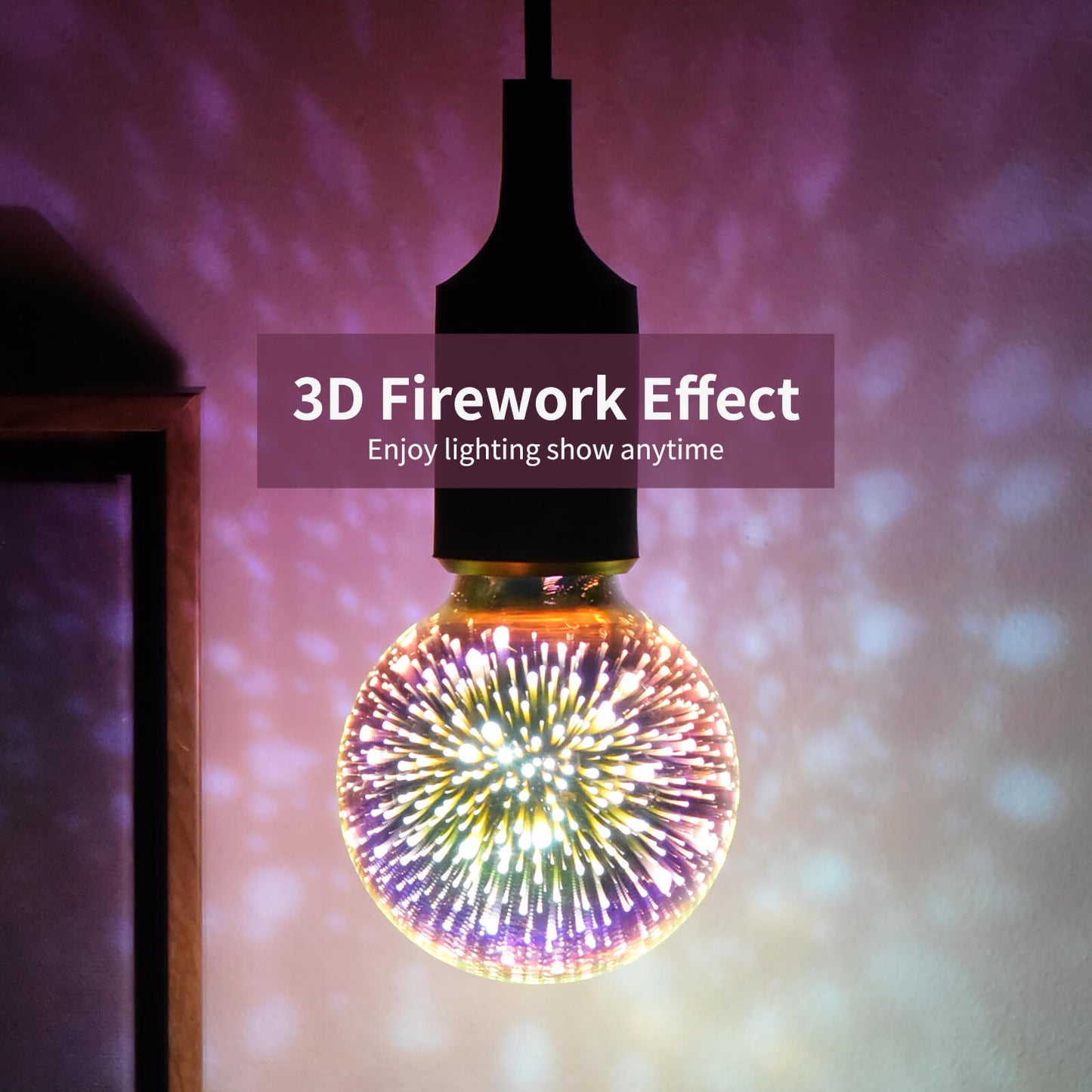 Porseme 3D Fireworks Decorative Light Bulb, E26 Base, 4W, AC100-240V, Glass Bulbs with Soft Warm Light, Shiny Decor for Home, Bedroom, Party (Included 3-Pack G80 Bulbs)