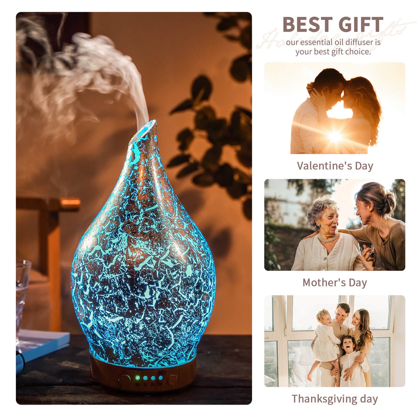Essential Oil Diffuser Aromatherapy Diffusers for Therapeutic Oils - Ultrasonic Vase Cover & Special Silver,Cool Mist,Air Humidifier for Home, Office, Spa,Gym