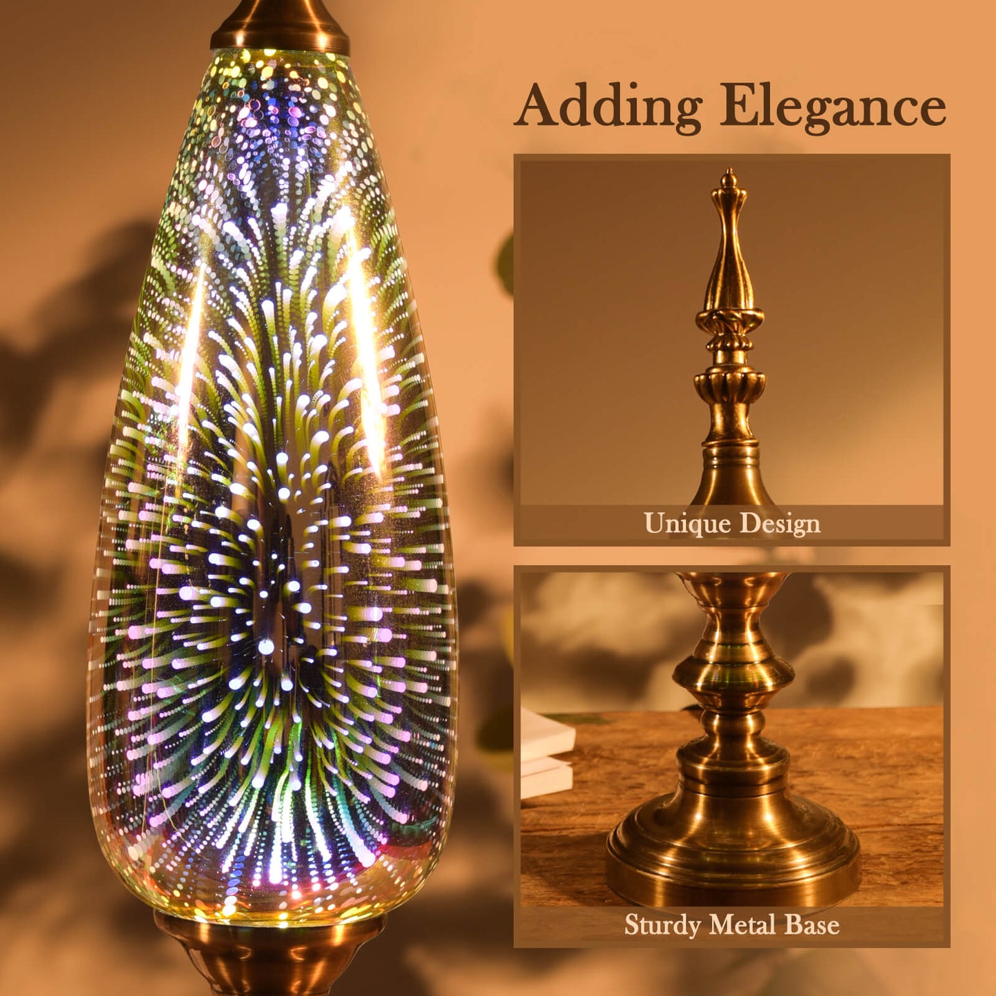 Porseme Table Lamp Decorative Turkish Arabian Desk Lamp with Handmade 3D Effect Glass and Bronze Base for Bedroom, Bedside, Living Room, Office