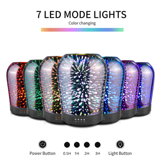Porseme Essential Oil Diffuser, Aromatherapy Ultrasonic Cool Mist Humidifier, 3D Effect Glass, Auto Shut-Off, Timer Setting,100ml Aroma Decoration for Home, Office, Gym, Spa, Premium Gift