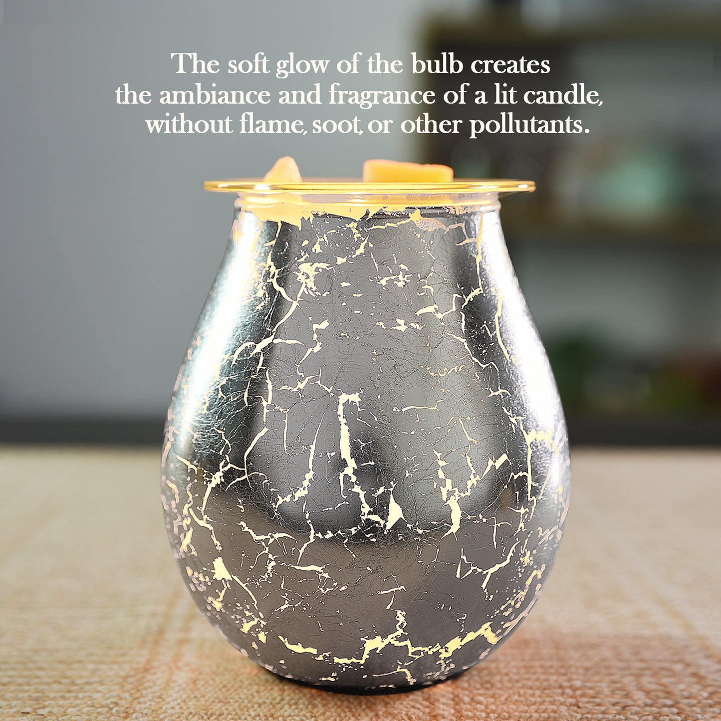 Porseme Electric Wax Warmer Silver Leaf Feature Candle Wax Melter Fragrance Oil Warmer with Dimmer Option Scented Wax Burner for Home Office Bedroom Living Room Gifts & Decor
