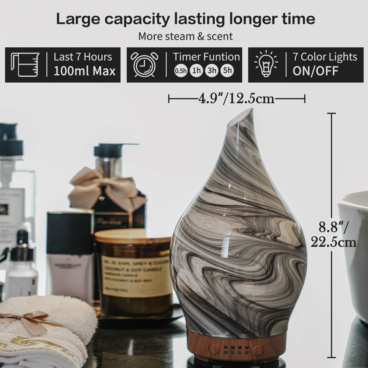 Porseme 100ml Essential Oil Diffuser Glass Color Changing Aroma Air Diffusers Aromatherapy Ultrasonic Cool Mist Humidifier 4 Running Hours Waterless Auto-Off for Sleeping, Yoga, Office, Spa (Ink)