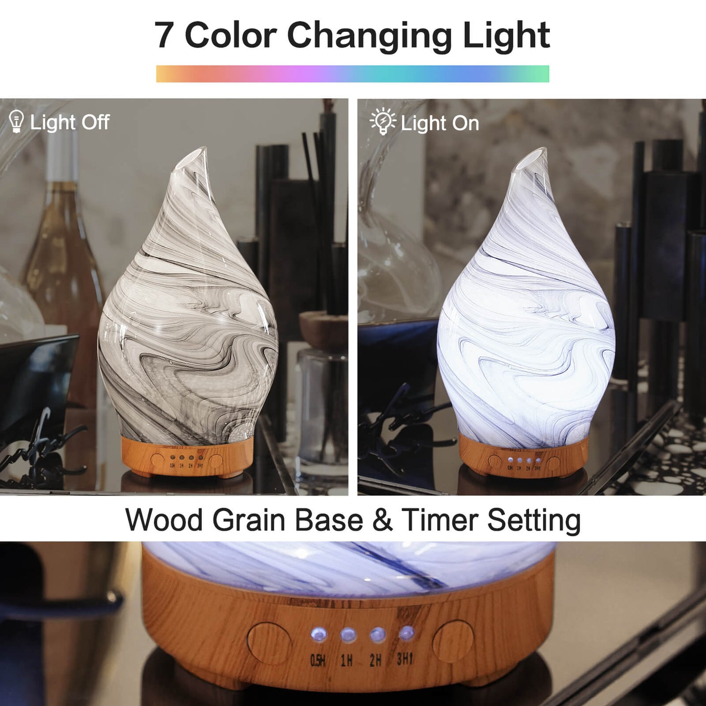 Porseme 100ml Essential Oil Diffuser Glass Color Changing Aroma Air Diffusers Aromatherapy Ultrasonic Cool Mist Humidifier 4 Running Hours Waterless Auto-Off for Sleeping, Yoga, Office, Spa (Ink)