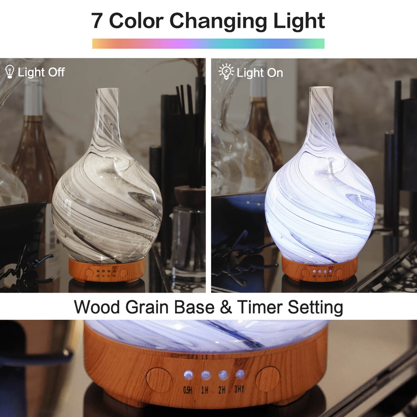 Porseme 100ml Essential Oil Diffuser Glass Color Changing Aroma Air Diffusers Aromatherapy Ultrasonic Cool Mist Humidifier 4 Running Hours Waterless Auto-Off for Sleeping, Yoga, Office, Spa (Ink)