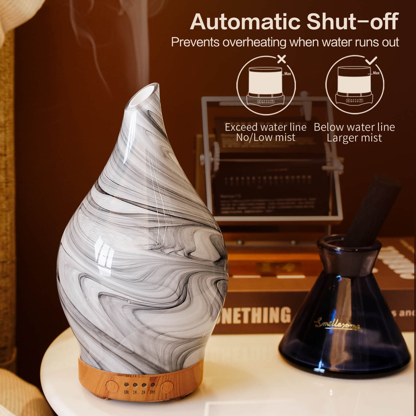 Porseme 100ml Essential Oil Diffuser Glass Color Changing Aroma Air Diffusers Aromatherapy Ultrasonic Cool Mist Humidifier 4 Running Hours Waterless Auto-Off for Sleeping, Yoga, Office, Spa (Ink)
