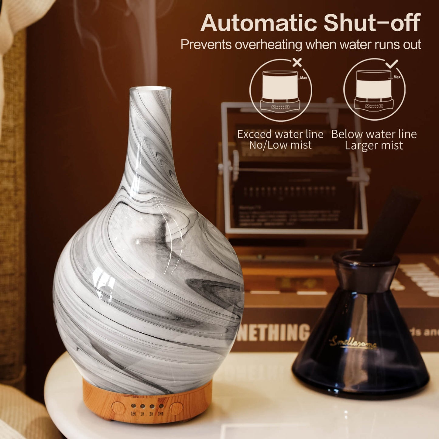 Porseme 100ml Essential Oil Diffuser Glass Color Changing Aroma Air Diffusers Aromatherapy Ultrasonic Cool Mist Humidifier 4 Running Hours Waterless Auto-Off for Sleeping, Yoga, Office, Spa (Ink)