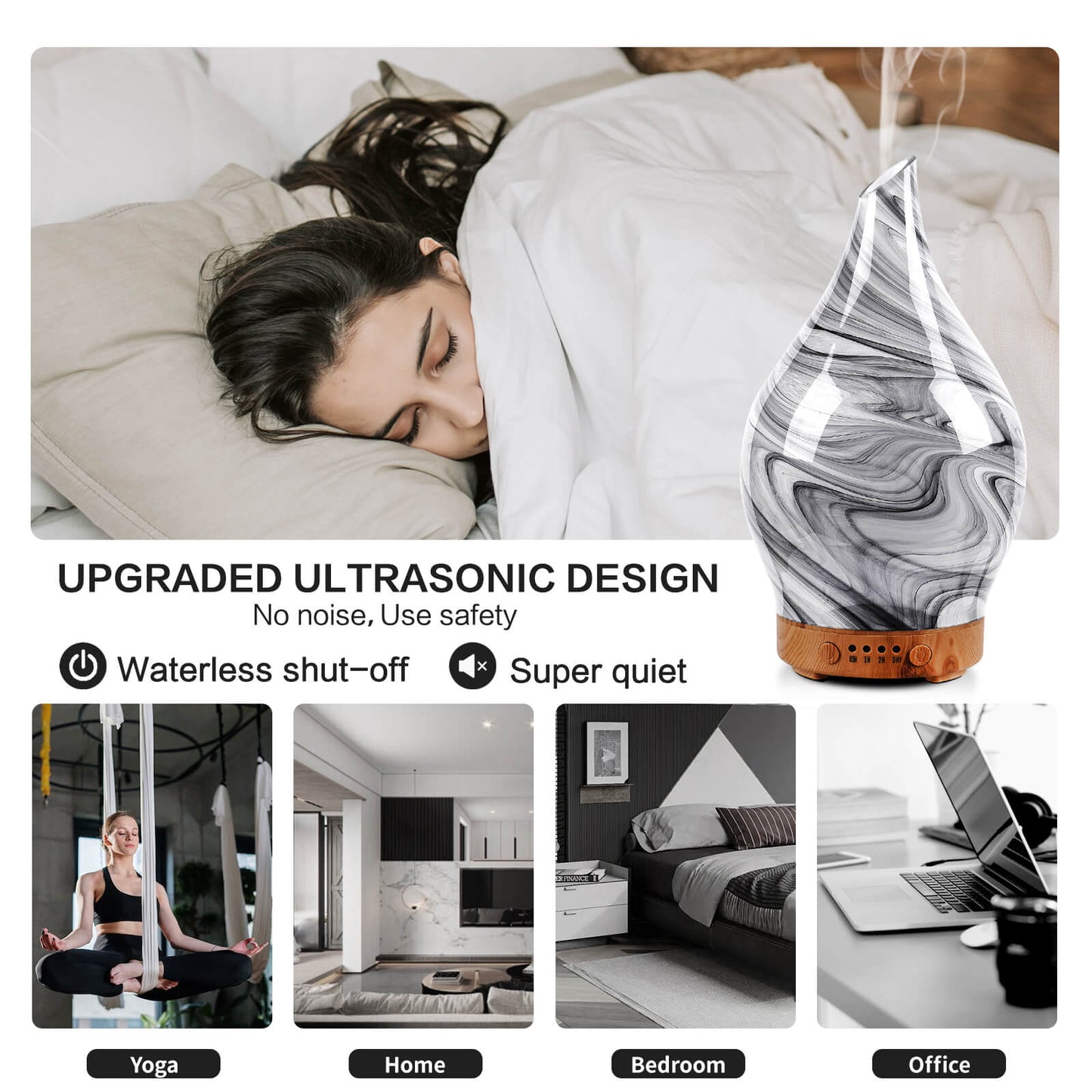Porseme 100ml Essential Oil Diffuser Glass Color Changing Aroma Air Diffusers Aromatherapy Ultrasonic Cool Mist Humidifier 4 Running Hours Waterless Auto-Off for Sleeping, Yoga, Office, Spa (Ink)