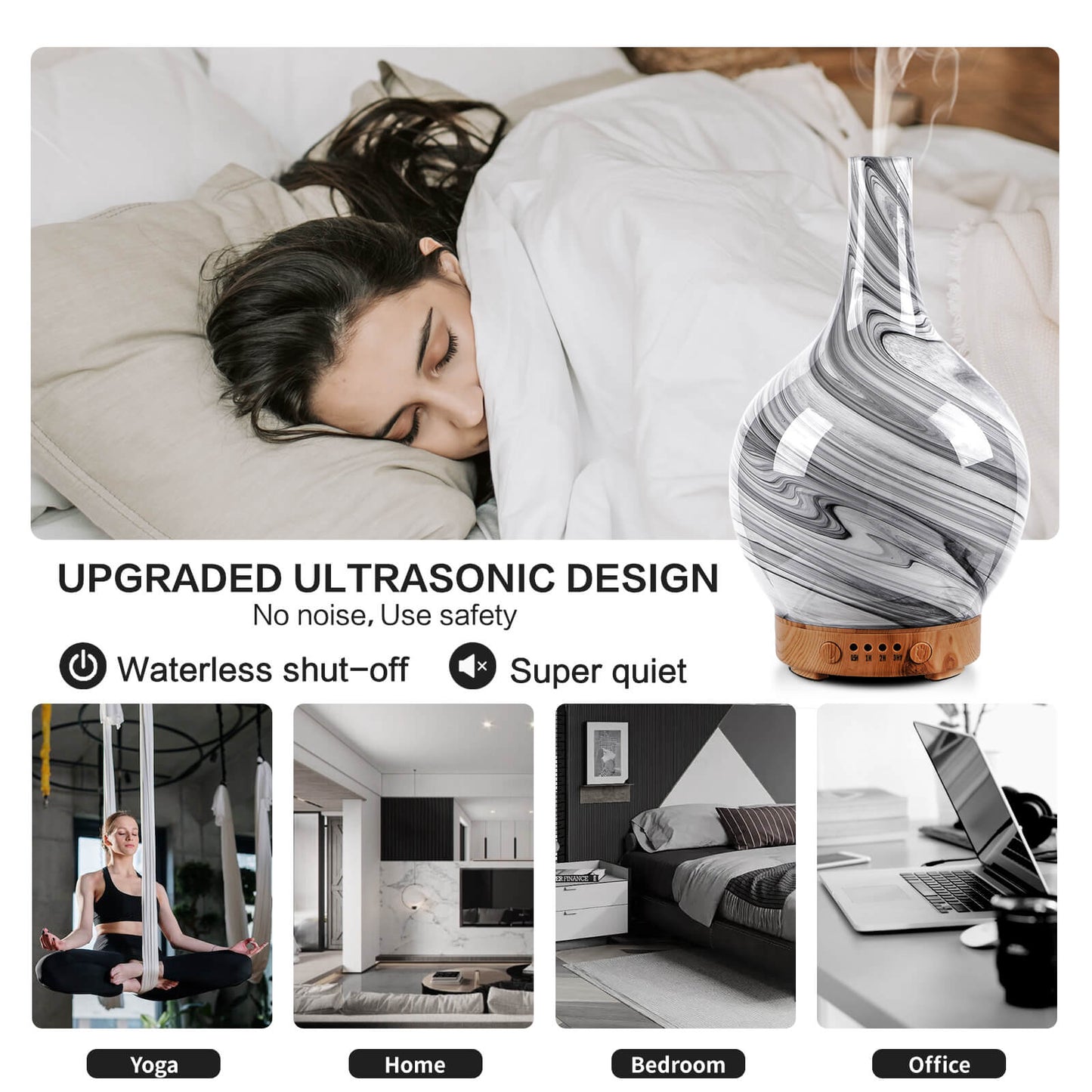 Porseme 100ml Essential Oil Diffuser Glass Color Changing Aroma Air Diffusers Aromatherapy Ultrasonic Cool Mist Humidifier 4 Running Hours Waterless Auto-Off for Sleeping, Yoga, Office, Spa (Ink)