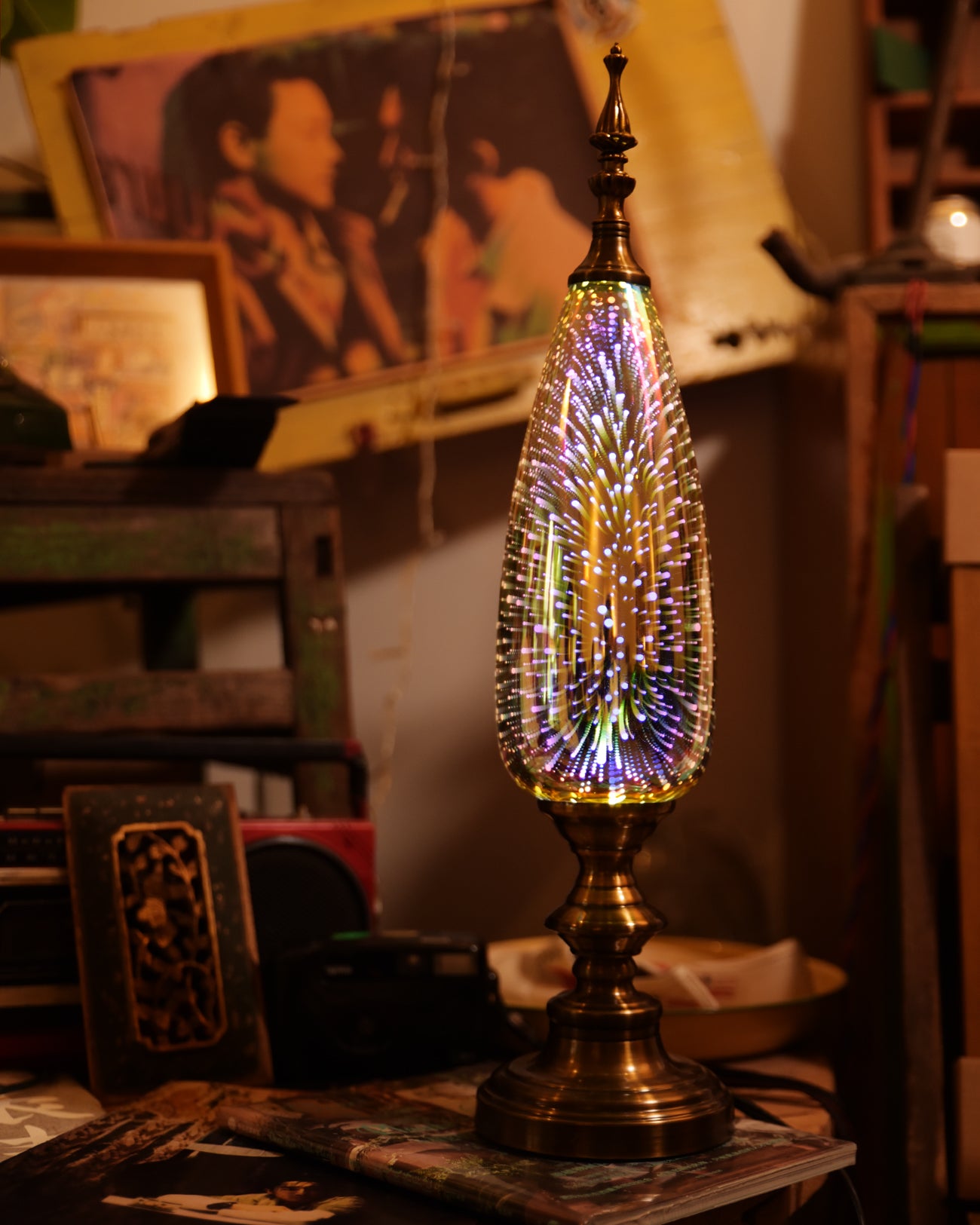 Porseme Table Lamp Decorative Turkish Arabian Desk Lamp with Handmade 3D Effect Glass and Bronze Base for Bedroom, Bedside, Living Room, Office