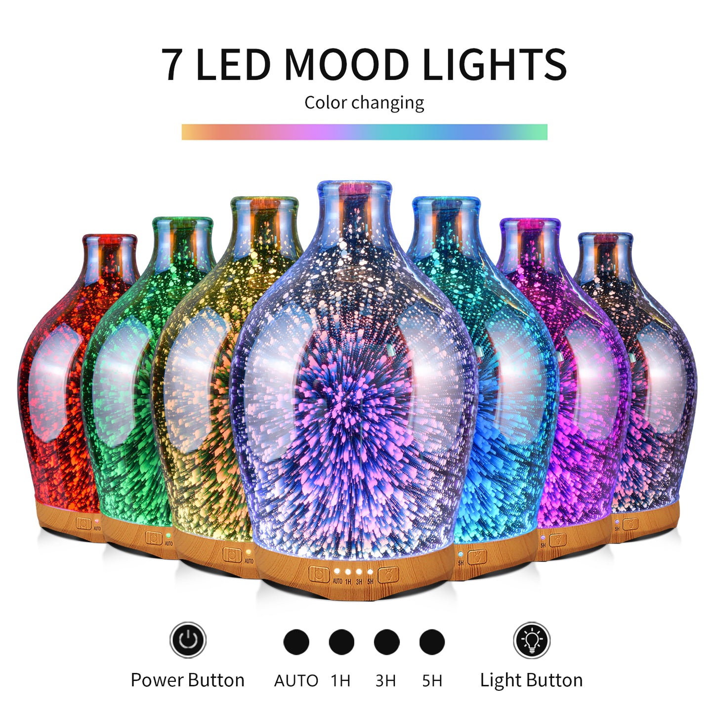 280ml Essential Oil Diffuser 3D Glass Aromatherapy Ultrasonic Humidifier - Auto Shut-Off,Timer Setting, BPA Free for Home Hotel Yoga Leisure SPA Gift