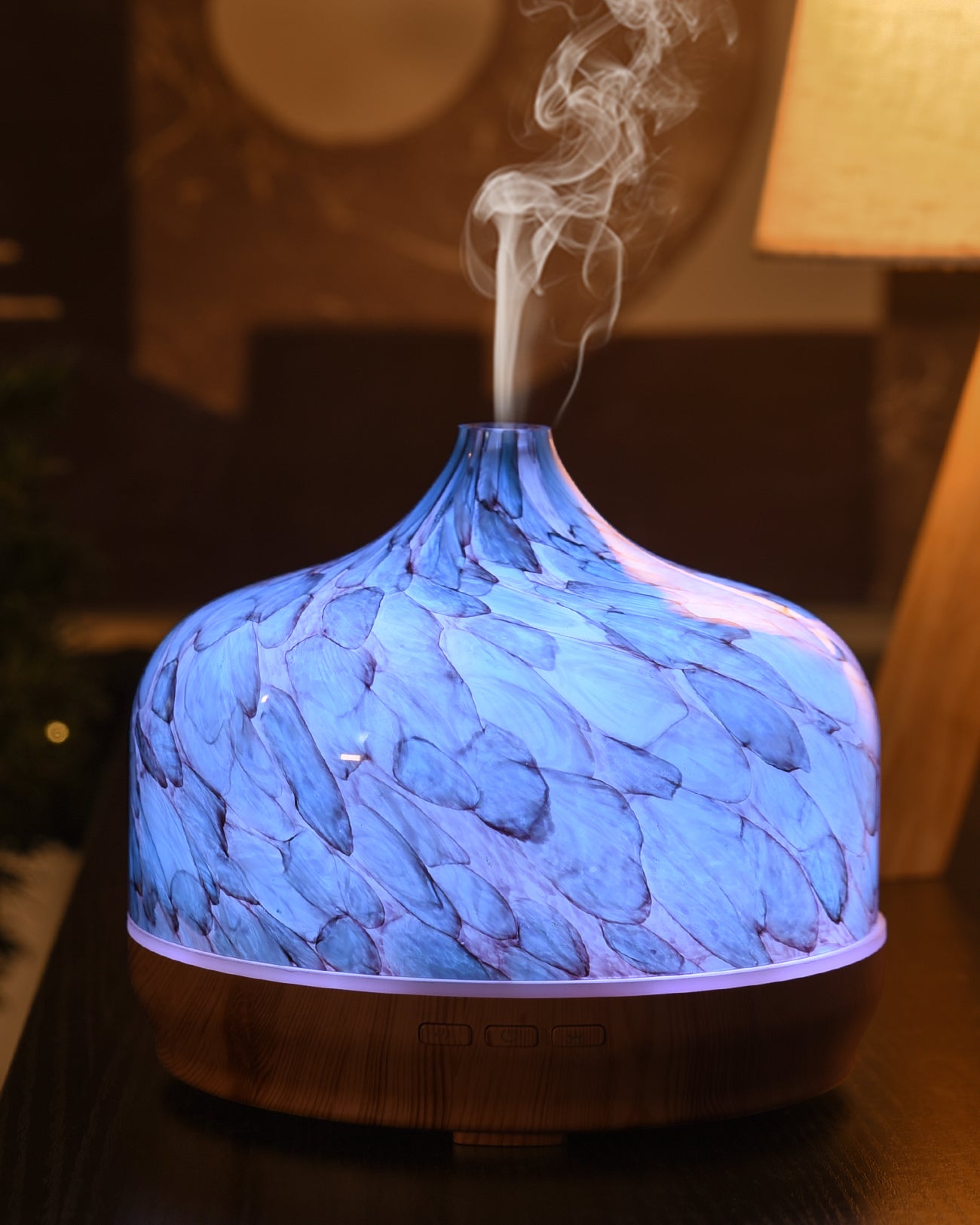 Porseme 500ml Glass Essential Oil Diffuser Aromatherapy Ultrasonic Cool Mist Humidifier 15-21 Running Hours Waterless Auto-Off Air Diffusers for Sleeping,Yoga,Office Working,Spa and Rest(Light Blue)