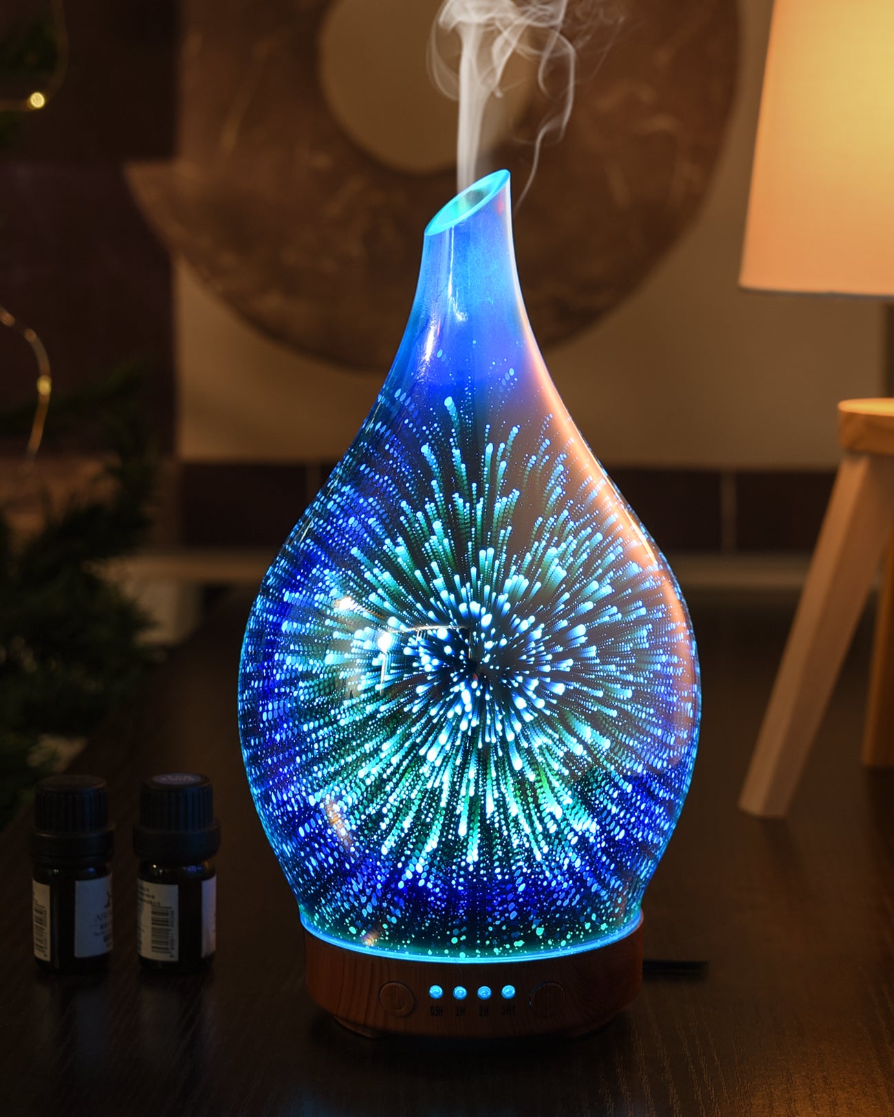 Porseme Essential Oil Diffuser 3D Glass Aromatherapy Ultrasonic Humidifier, Air Refresh Auto Shut-Off, Timer Setting, BPA Free for Home Hotel Yoga Leisure SPA Gift 100ml Last 4H