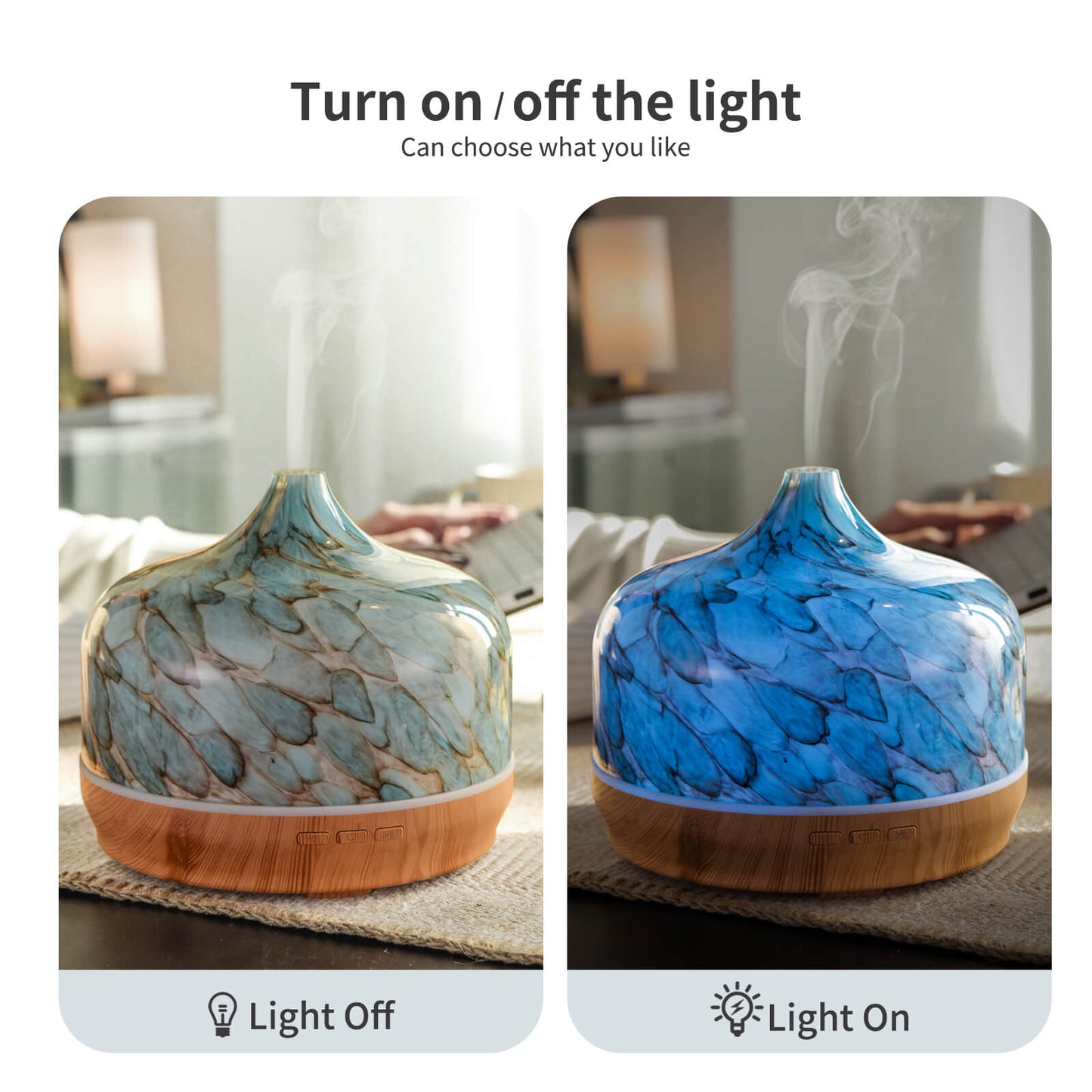 Porseme 500ml Glass Essential Oil Diffuser Aromatherapy Ultrasonic Cool Mist Humidifier 15-21 Running Hours Waterless Auto-Off Air Diffusers for Sleeping,Yoga,Office Working,Spa and Rest(Light Blue)