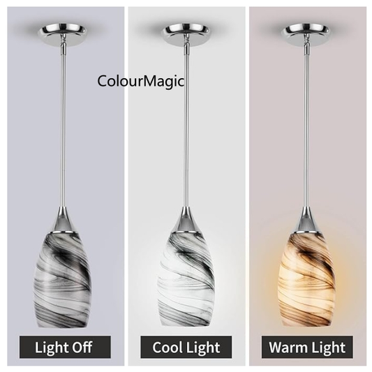 ColourMagic Pendant Light Features Kitchen Island Hanging Lamp with Adjustable Rod Handcraft Art Glass Shade E26 Socket for Home Kitchen Sink Counter Make-up Table (Ink)