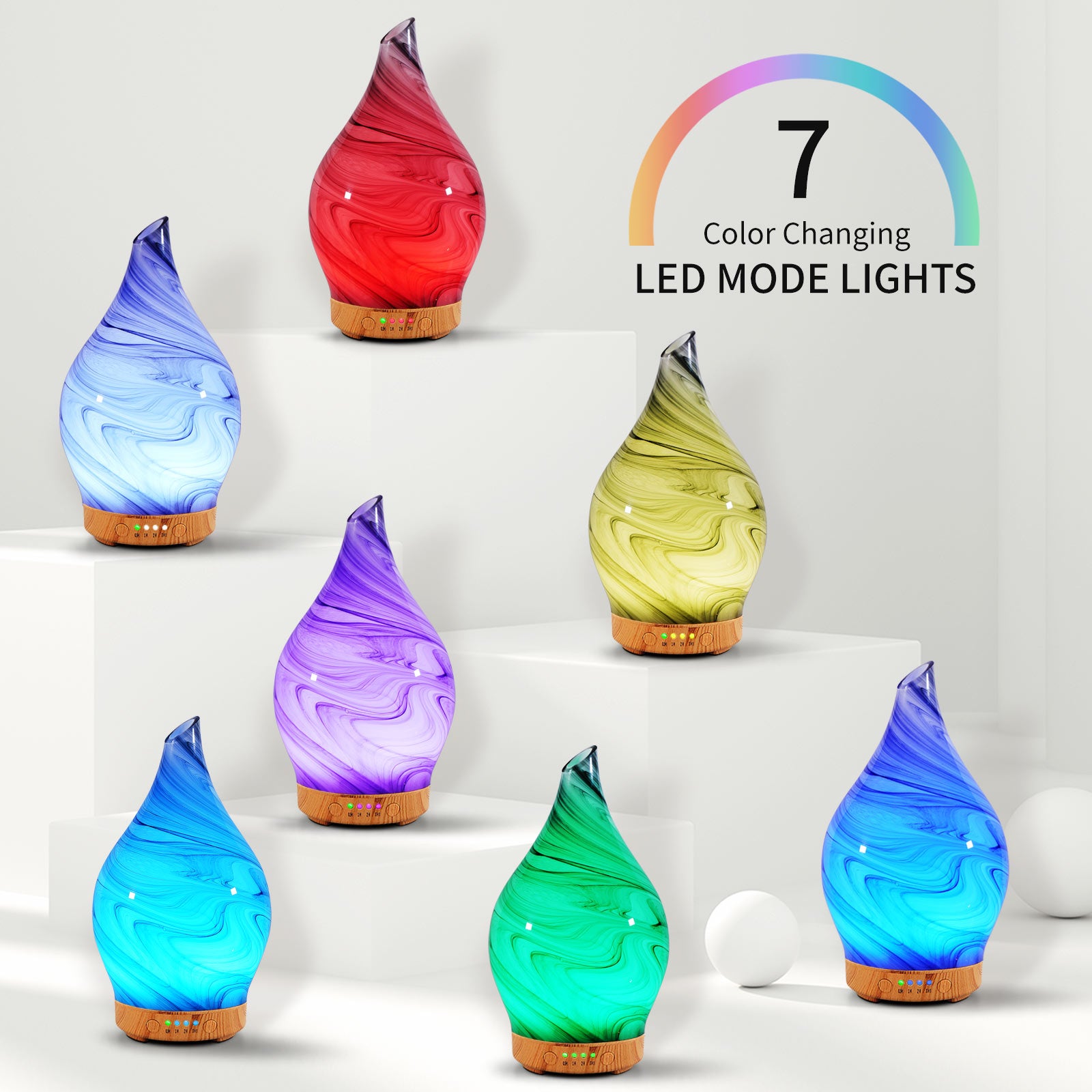 Porseme 280ml Essential Oil Diffuser Glass Color Changing Aroma Air Di