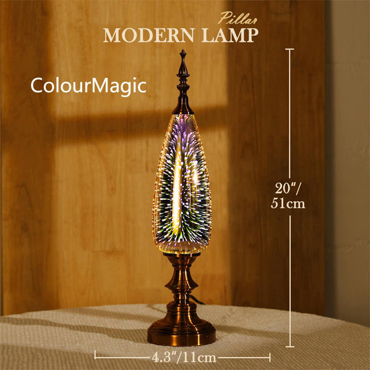 ColourMagic Table Lamp Decorative Turkish Arabian Desk Lamp with Handmade 3D Effect Glass and Bronze Base for Bedroom, Bedside, Living Room, Office