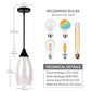 Porseme Pendant Light Features Kitchen Island Hanging Lamp with Plug-in Adjustable Black Rod Handcraft Art Glass Shade E26 Socket for Home Kitchen Sink Counter Make-up Table (White)