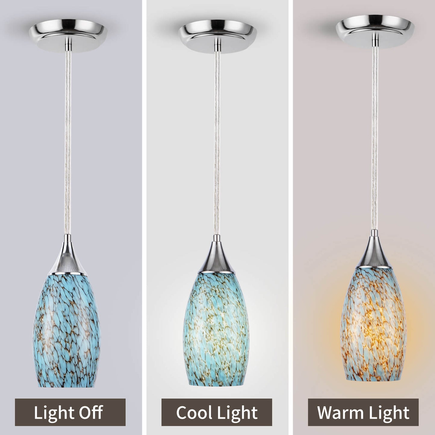 Porseme Pendant Light Features Kitchen Island Hanging Lamp with Plug-in Adjustable Cord Handcraft Art Glass Shade E26 Socket Bulb Included for Home Kitchen Sink Make-up Table Counter