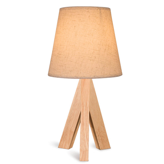 Porseme Table Lamp Wooden Tripod Nightstand Lamp with Linen Shade Desk Lamp for Home (E12 LED Bulb Included)