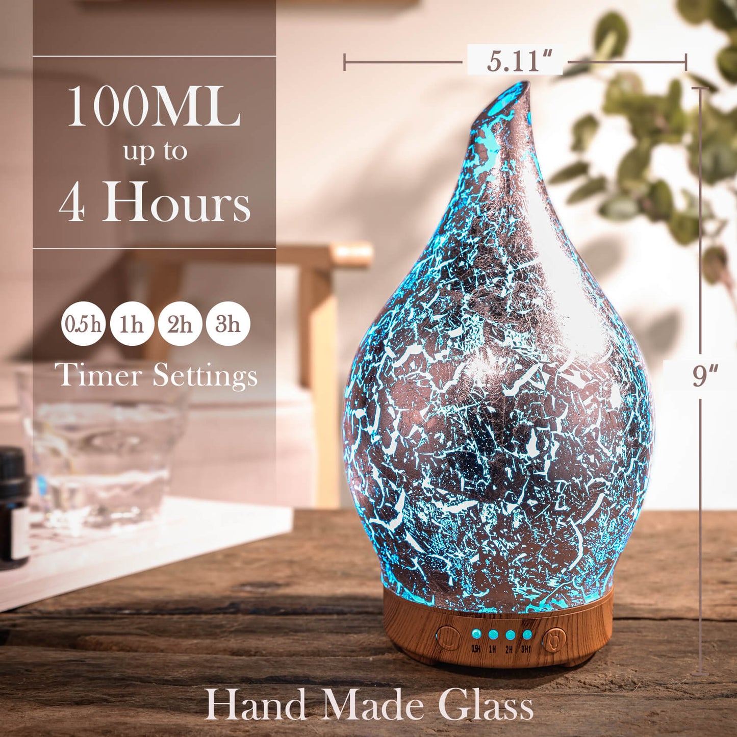 Essential Oil Diffuser Aromatherapy Diffusers for Therapeutic Oils - Ultrasonic Vase Cover & Special Silver,Cool Mist,Air Humidifier for Home, Office, Spa,Gym
