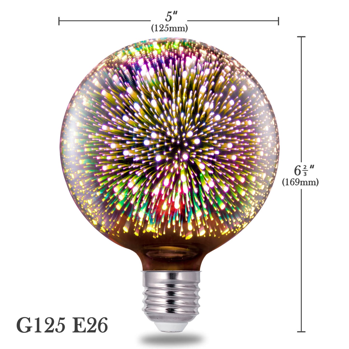 Porseme 3D Fireworks Decorative Light Bulb, E26 Base, 4W, AC100-240V, Glass Bulbs with Soft Warm Light, Shiny Decor for Home, Bedroom, Party (Included 2-Pack G125 Bulbs)