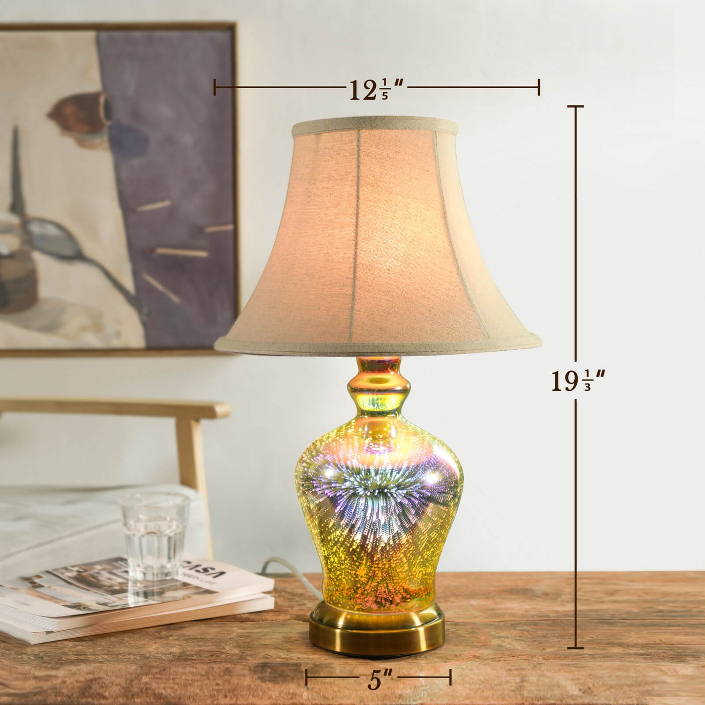 Porseme Table Lamp, Desk Lamp Bulb Included - Modern Lamp Unique Lampshade, Handmade 3D Effect Glass Base - Perfect Table Lamp in Bedroom, Bedside, Living Room, Office (E26 LED Bulb Included)