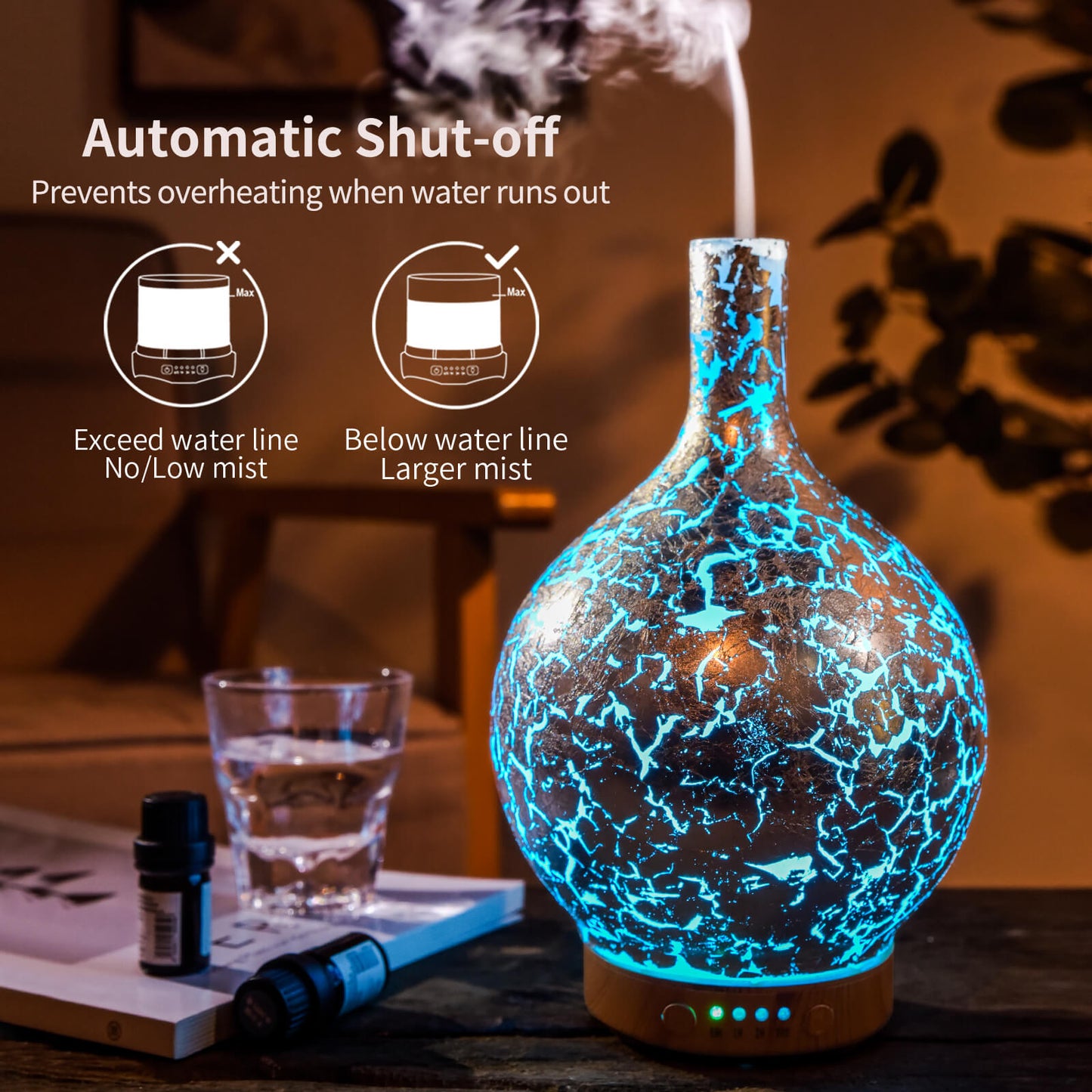 Porseme Silver Plated Essential Oil Diffuser Glass Aromatherapy Ultrasonic Humidifier Cool Mist, Auto Shut-Off,Timer Setting, BPA Free for Home Hotel Yoga Leisure SPA Office Premium Gift 100ml